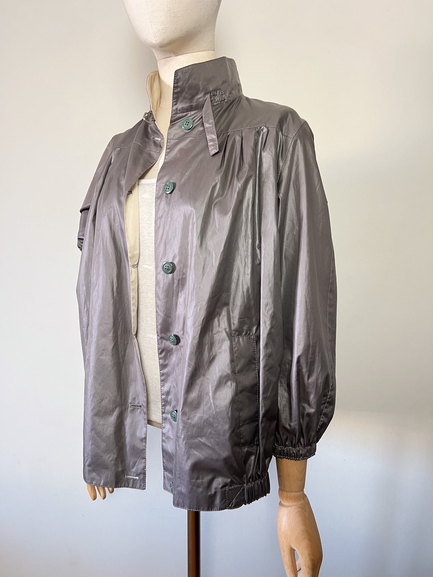 Blouson Coupe-vent Réversible Vintage - Coupe "Boule" 80s/90s - Crème & Marron Glacé - T. 40/42
