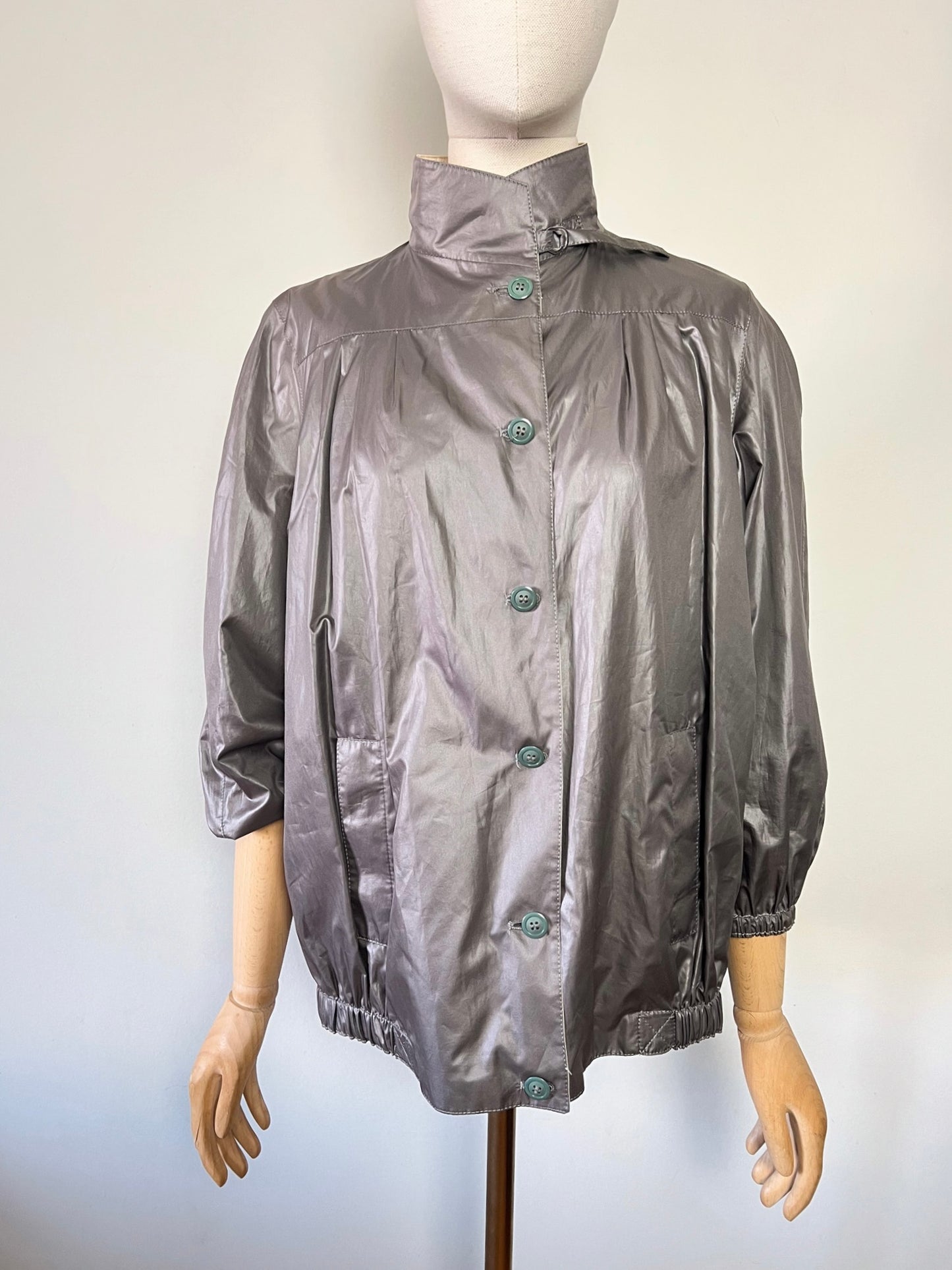 Blouson Coupe-vent Réversible Vintage - Coupe "Boule" 80s/90s - Crème & Marron Glacé - T. 40/42
