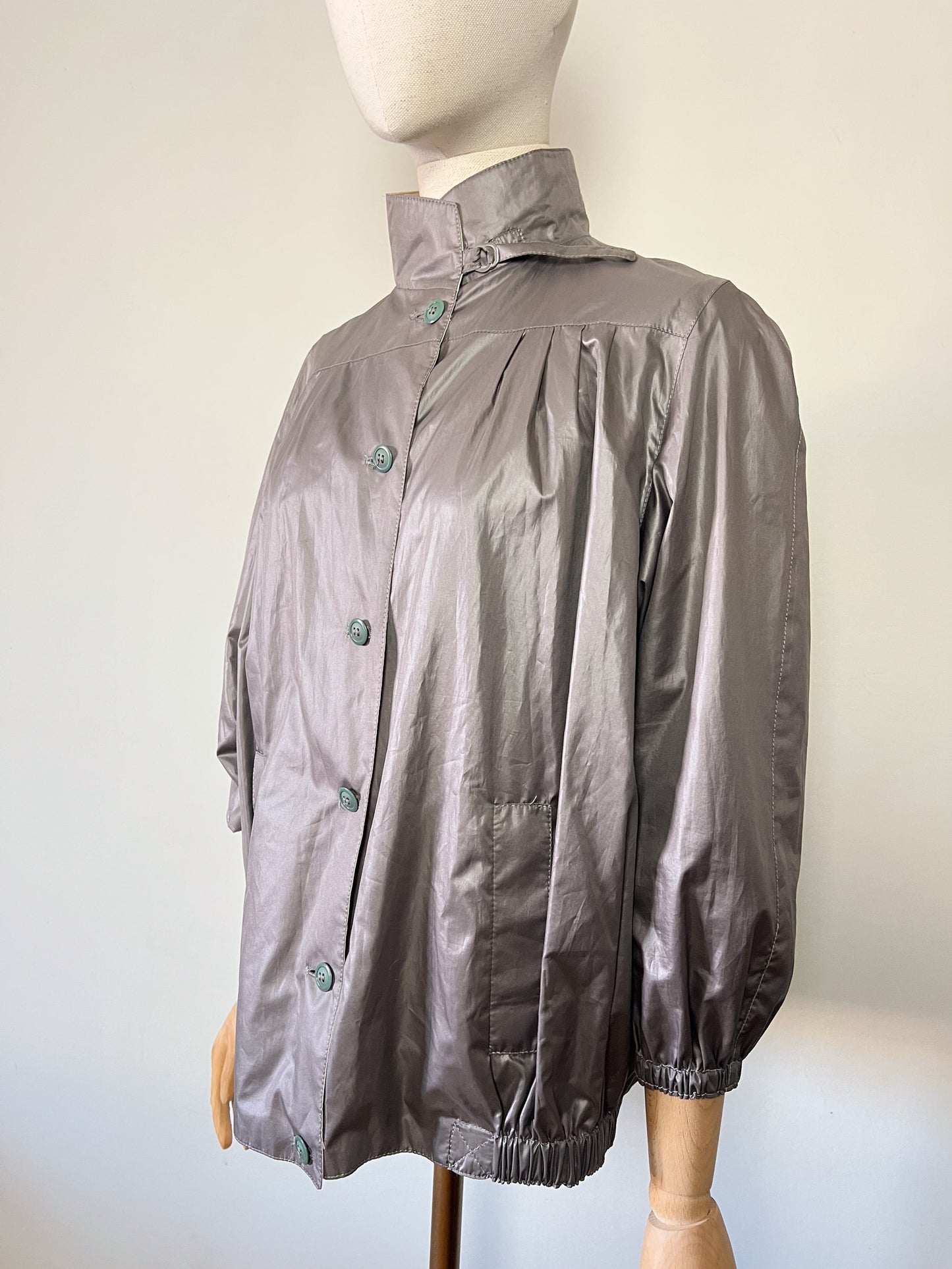 Blouson Coupe-vent Réversible Vintage - Coupe "Boule" 80s/90s - Crème & Marron Glacé - T. 40/42