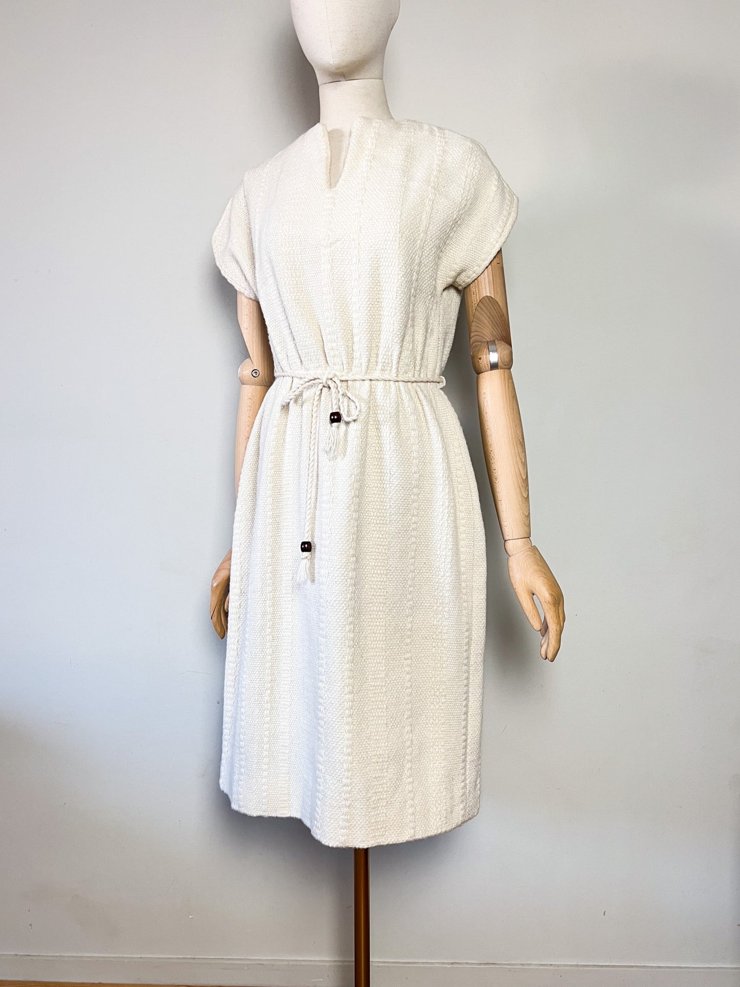 Robe Midi en Maille Vintage Années 70 - Écru en mélange Laine & coton -T36/38