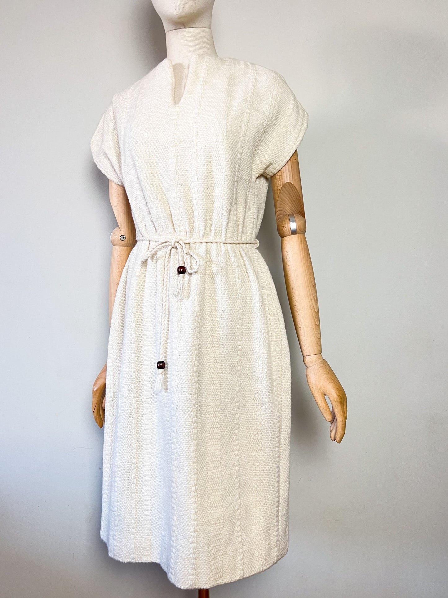 Robe Midi en Maille Vintage Années 70 - Écru en mélange Laine & coton -T36/38