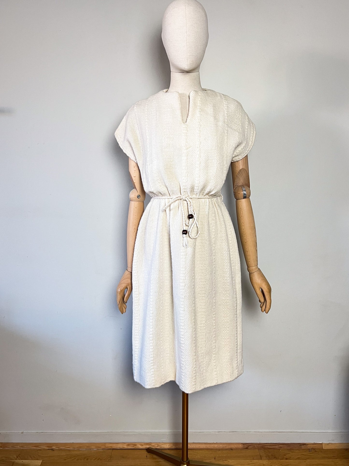 Robe Midi en Maille Vintage Années 70 - Écru en mélange Laine & coton -T36/38