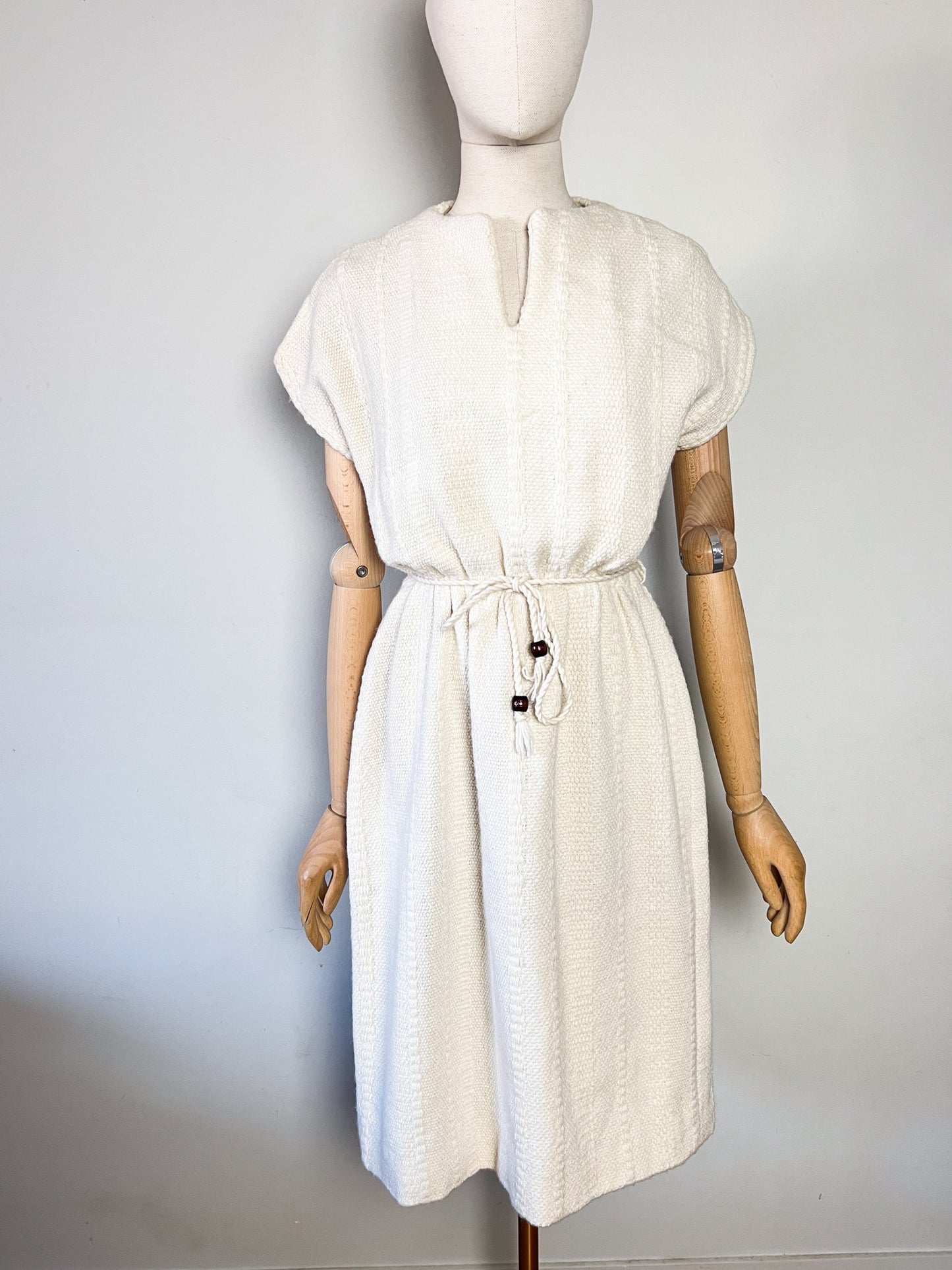 Robe Midi en Maille Vintage Années 70 - Écru en mélange Laine & coton -T36/38