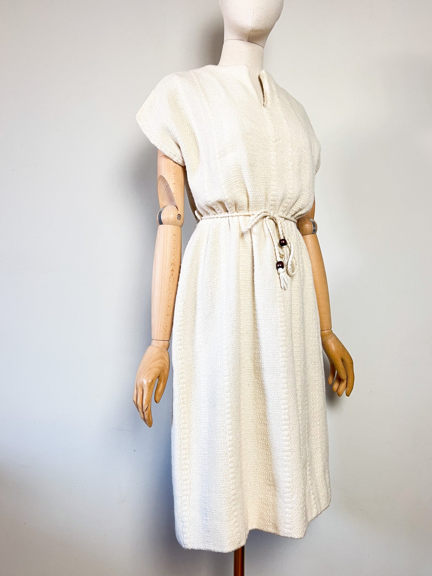 Robe Midi en Maille Vintage Années 70 - Écru en mélange Laine & coton -T36/38
