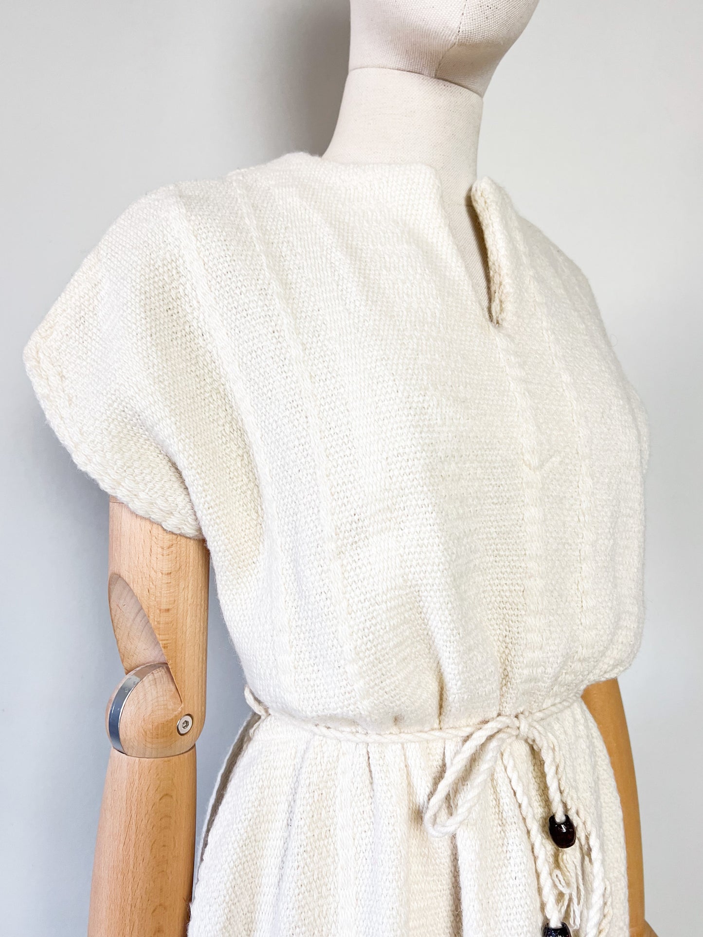 Robe Midi en Maille Vintage Années 70 - Écru en mélange Laine & coton -T36/38