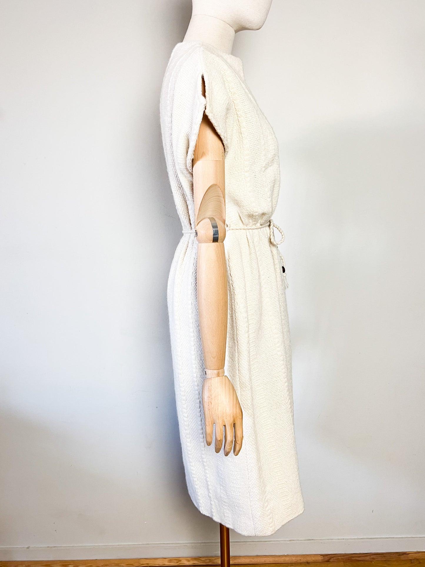 Robe Midi en Maille Vintage Années 70 - Écru en mélange Laine & coton -T36/38