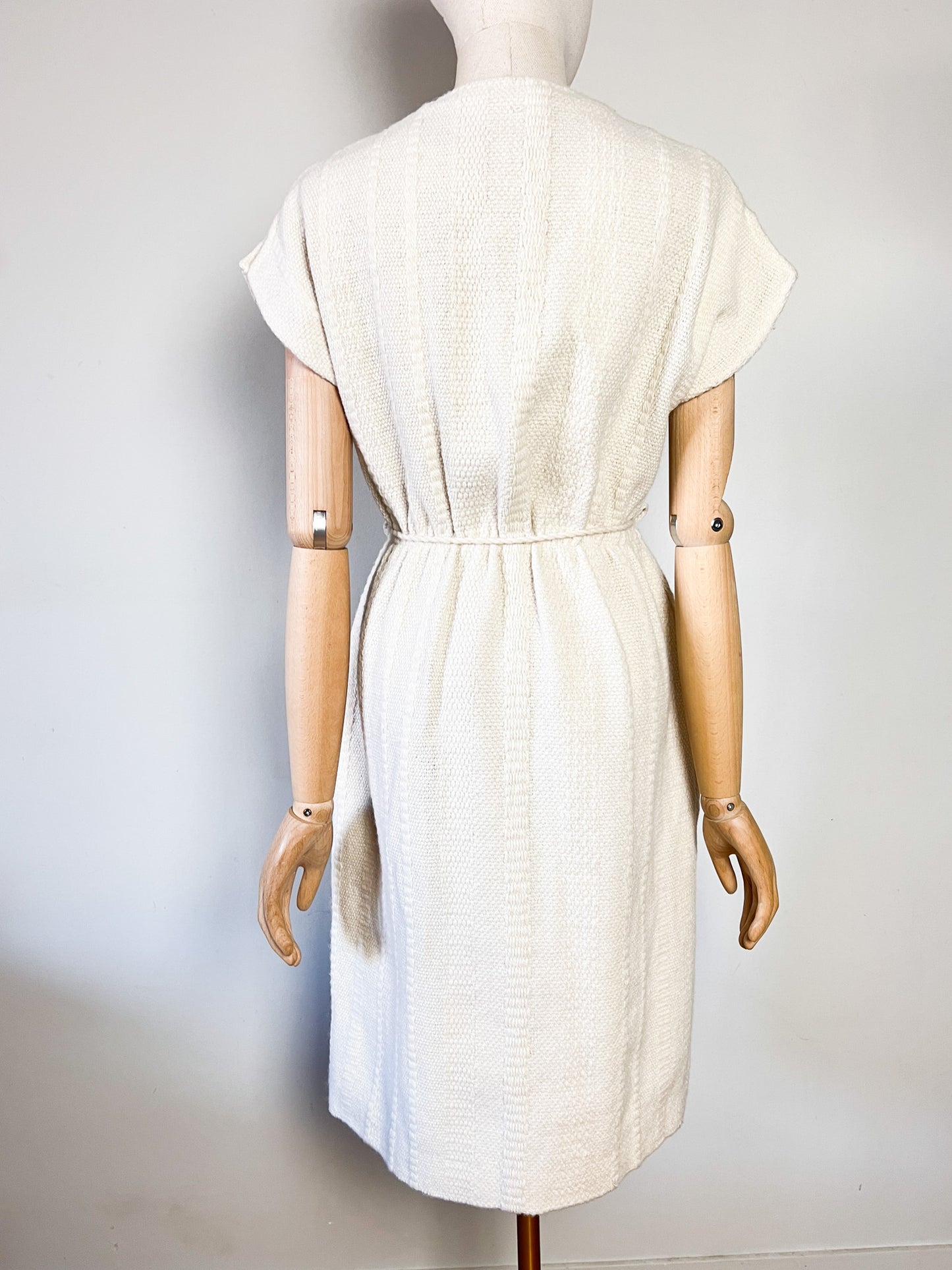 Robe Midi en Maille Vintage Années 70 - Écru en mélange Laine & coton -T36/38