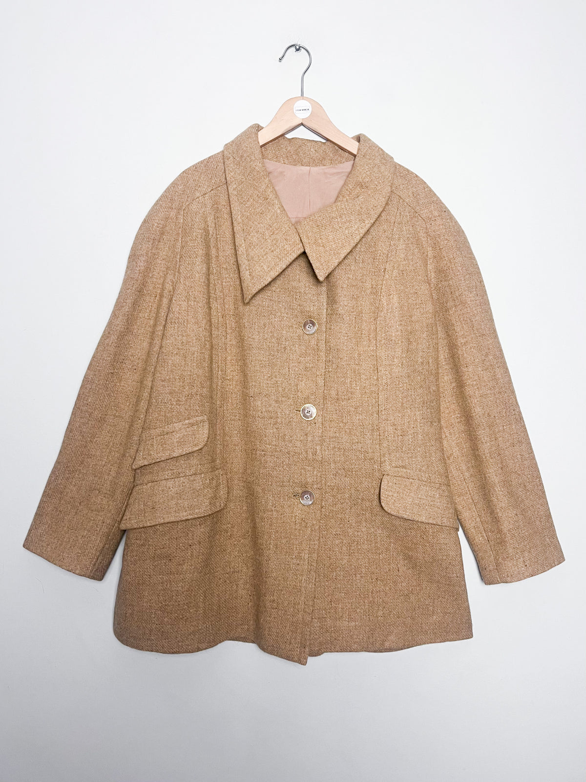 Manteau 3/4 caban vintage années 70 beige camel laine à chevrons Coupe raglan Taille 40/42 ou 38 loose