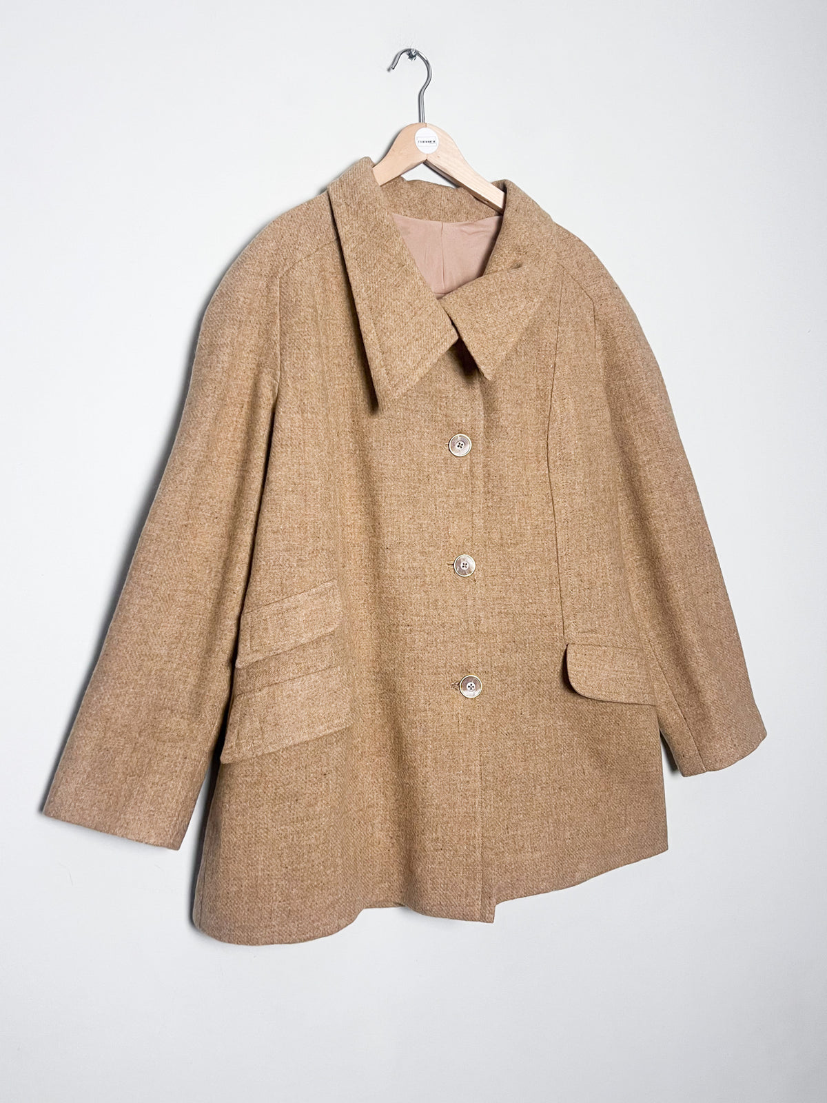 Manteau 3/4 caban vintage années 70 beige camel laine à chevrons Coupe raglan Taille 40/42 ou 38 loose