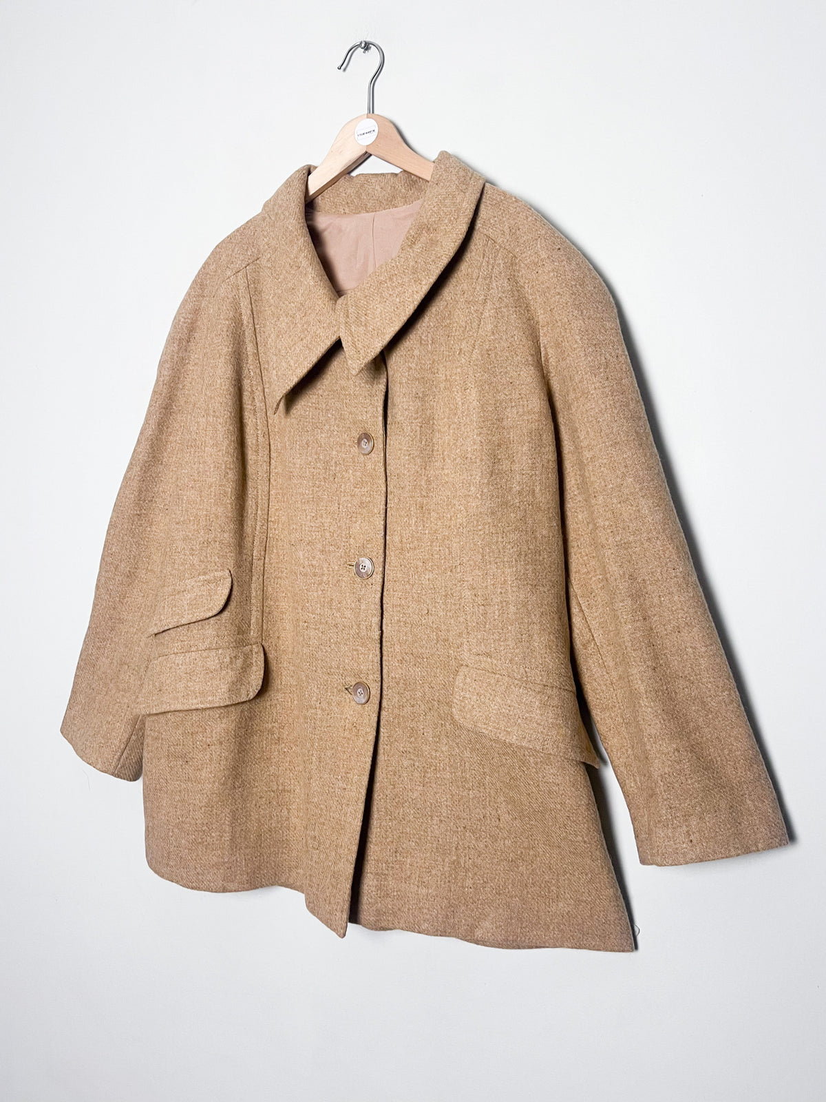 Manteau 3/4 caban vintage années 70 beige camel laine à chevrons Coupe raglan Taille 40/42 ou 38 loose