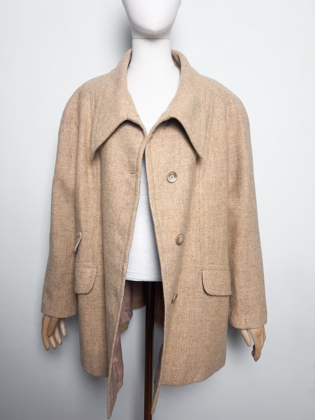 Manteau 3/4 caban vintage années 70 beige camel laine à chevrons Coupe raglan Taille 40/42 ou 38 loose