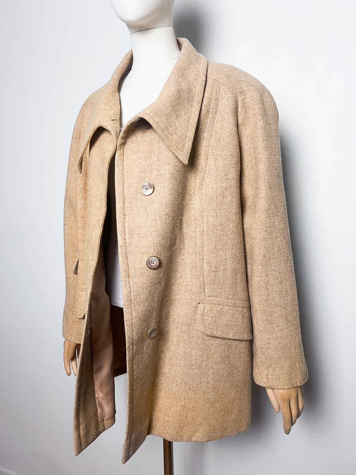 Manteau 3/4 caban vintage années 70 beige camel laine à chevrons Coupe raglan Taille 40/42 ou 38 loose