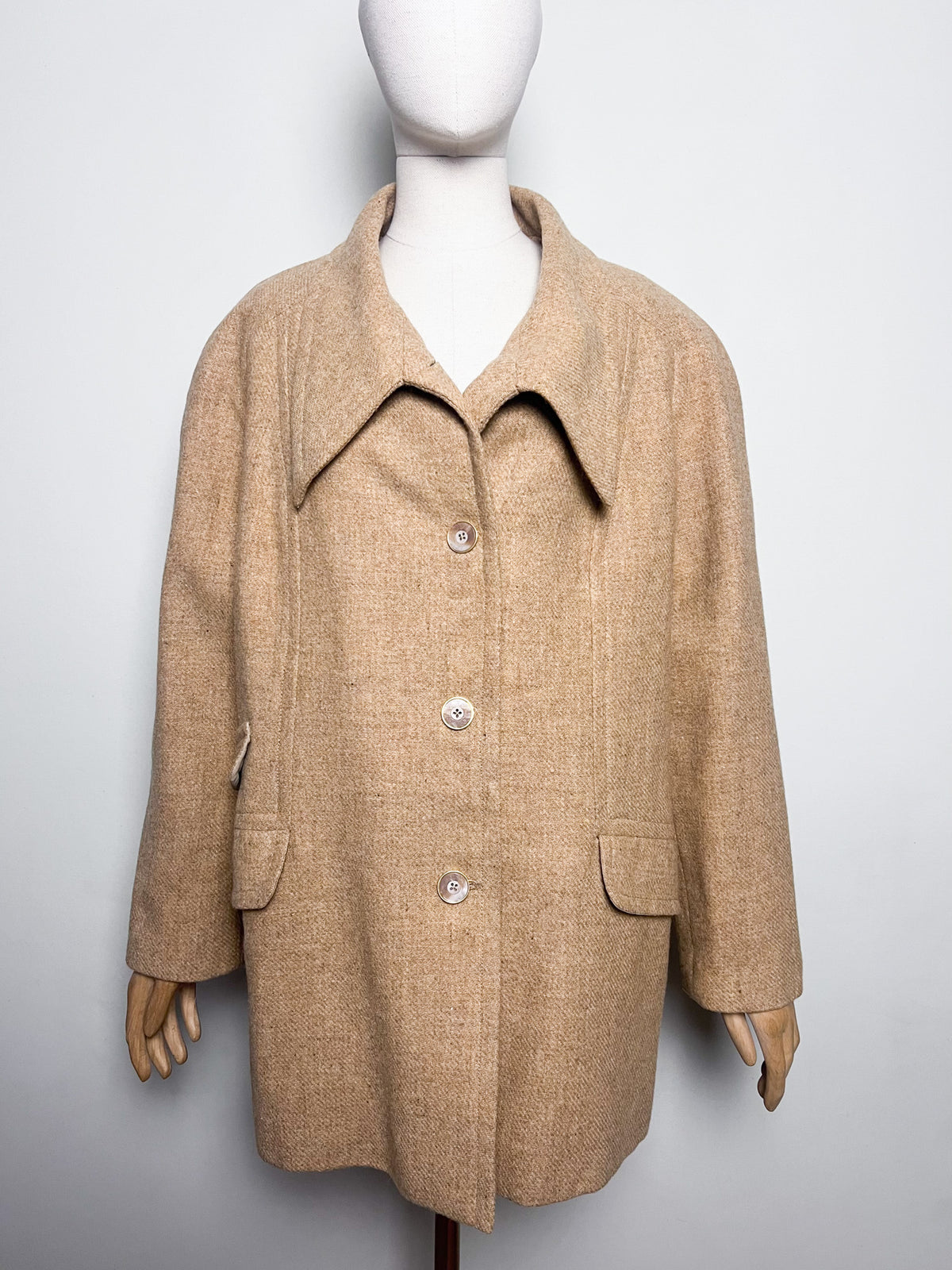 Manteau 3/4 caban vintage années 70 beige camel laine à chevrons Coupe raglan Taille 40/42 ou 38 loose