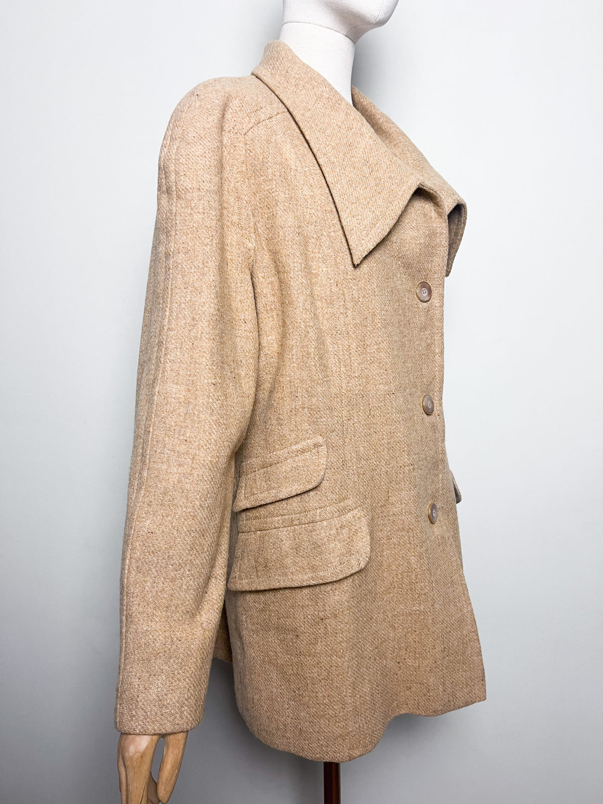 Manteau 3/4 caban vintage années 70 beige camel laine à chevrons Coupe raglan Taille 40/42 ou 38 loose