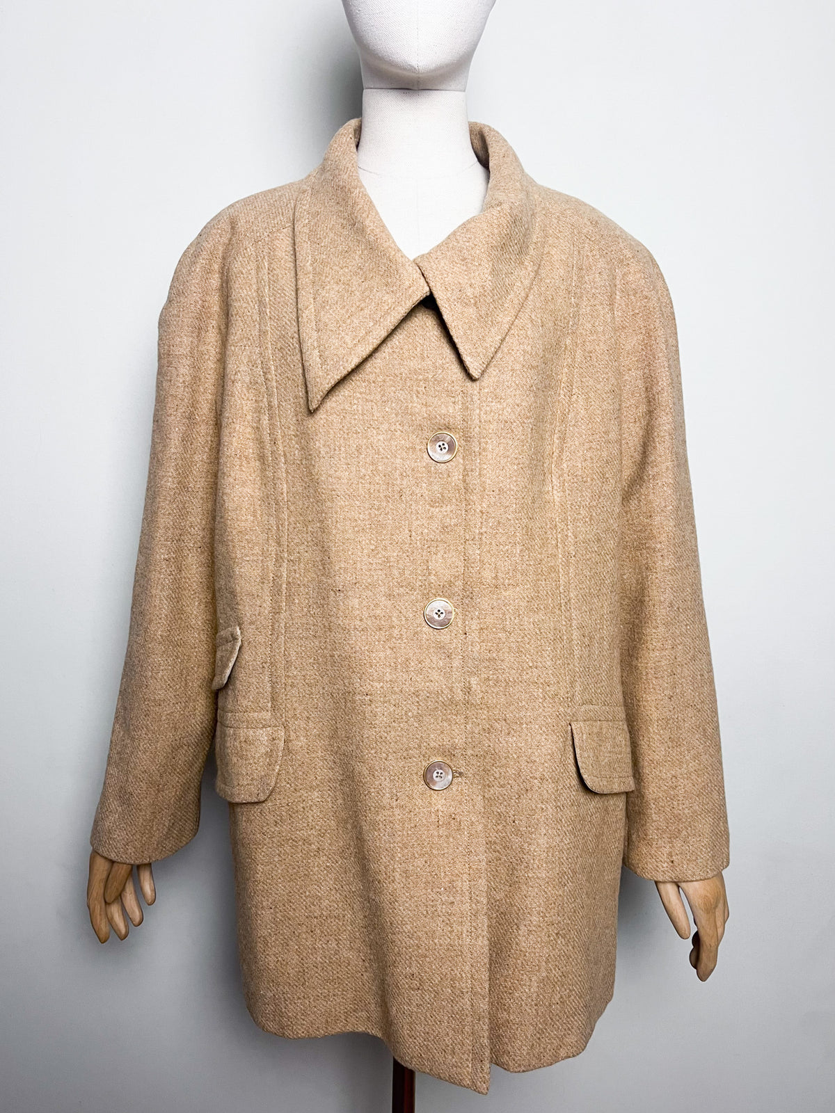 Manteau 3/4 caban vintage années 70 beige camel laine à chevrons Coupe raglan Taille 40/42 ou 38 loose