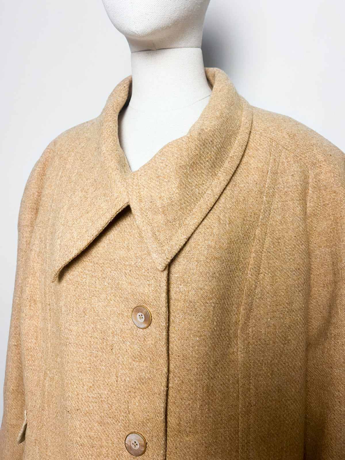 Manteau 3/4 caban vintage années 70 beige camel laine à chevrons Coupe raglan Taille 40/42 ou 38 loose