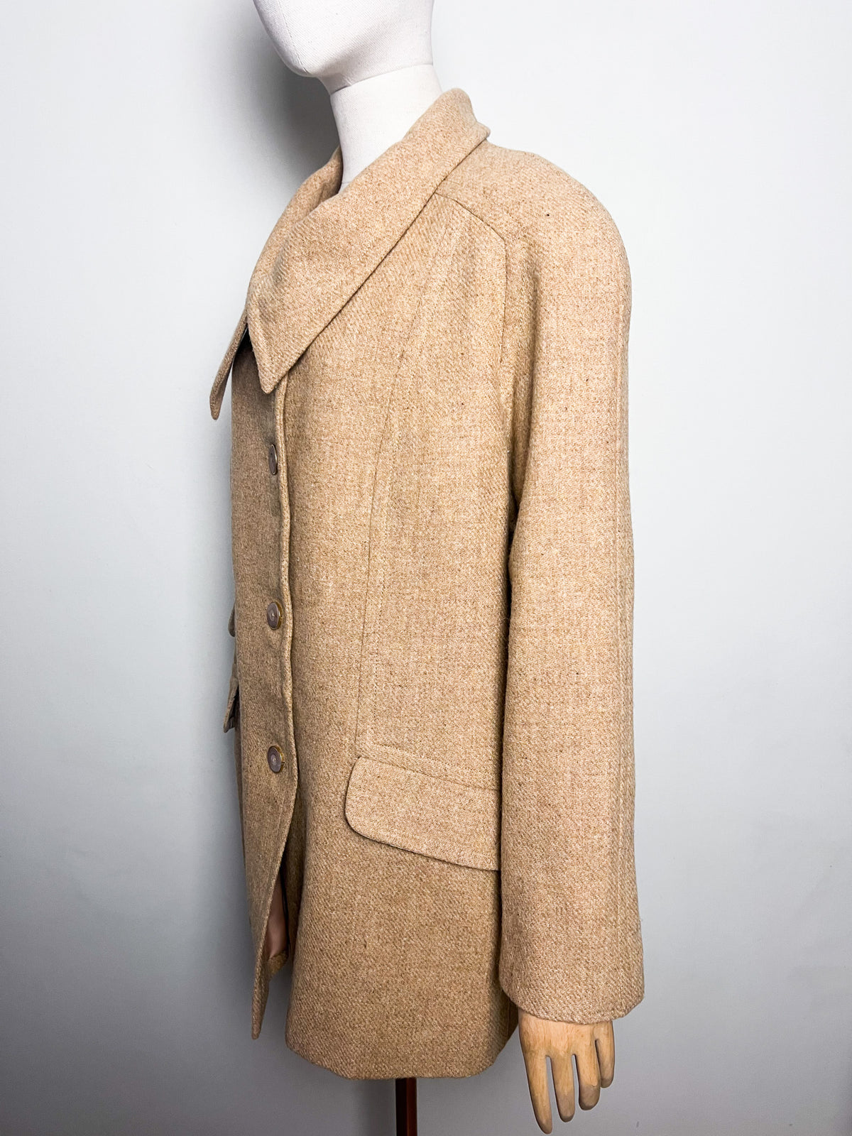 Manteau 3/4 caban vintage années 70 beige camel laine à chevrons Coupe raglan Taille 40/42 ou 38 loose