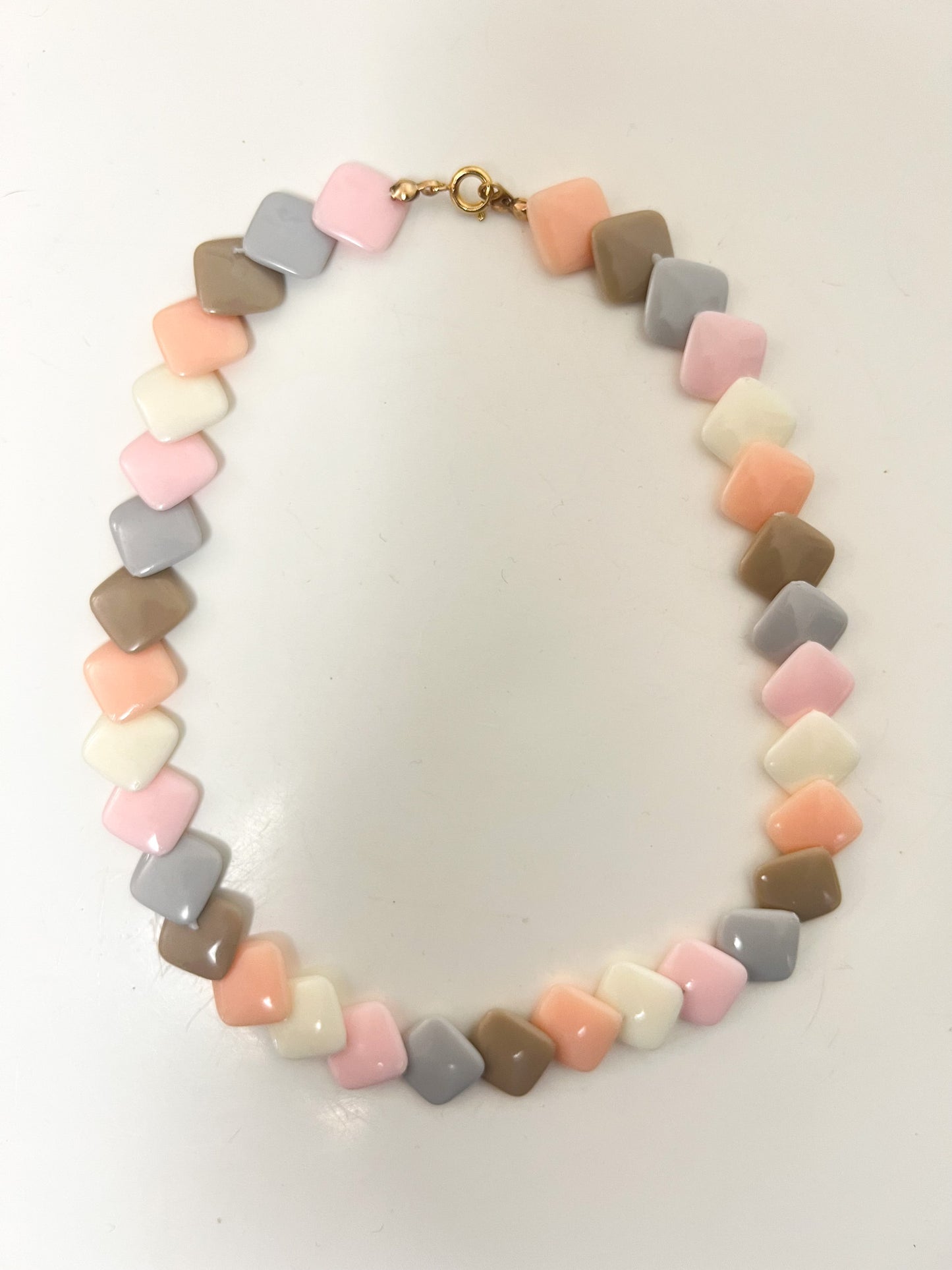 Collier Ras-de-Cou Vintage Années 80 - Perles Géométriques Pastel