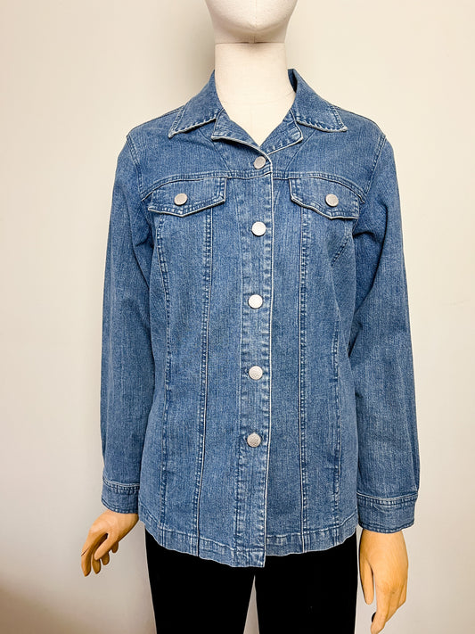 Veste-Chemise en Jean Vintage Damart - Coton Stretch & Coupe Longue Évasée - Taille 40 FR (L)