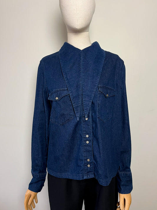 Chemise Denim Zara Col Cravate Indigo - Boutons Pression Métalliques - T. 40 FR (L)