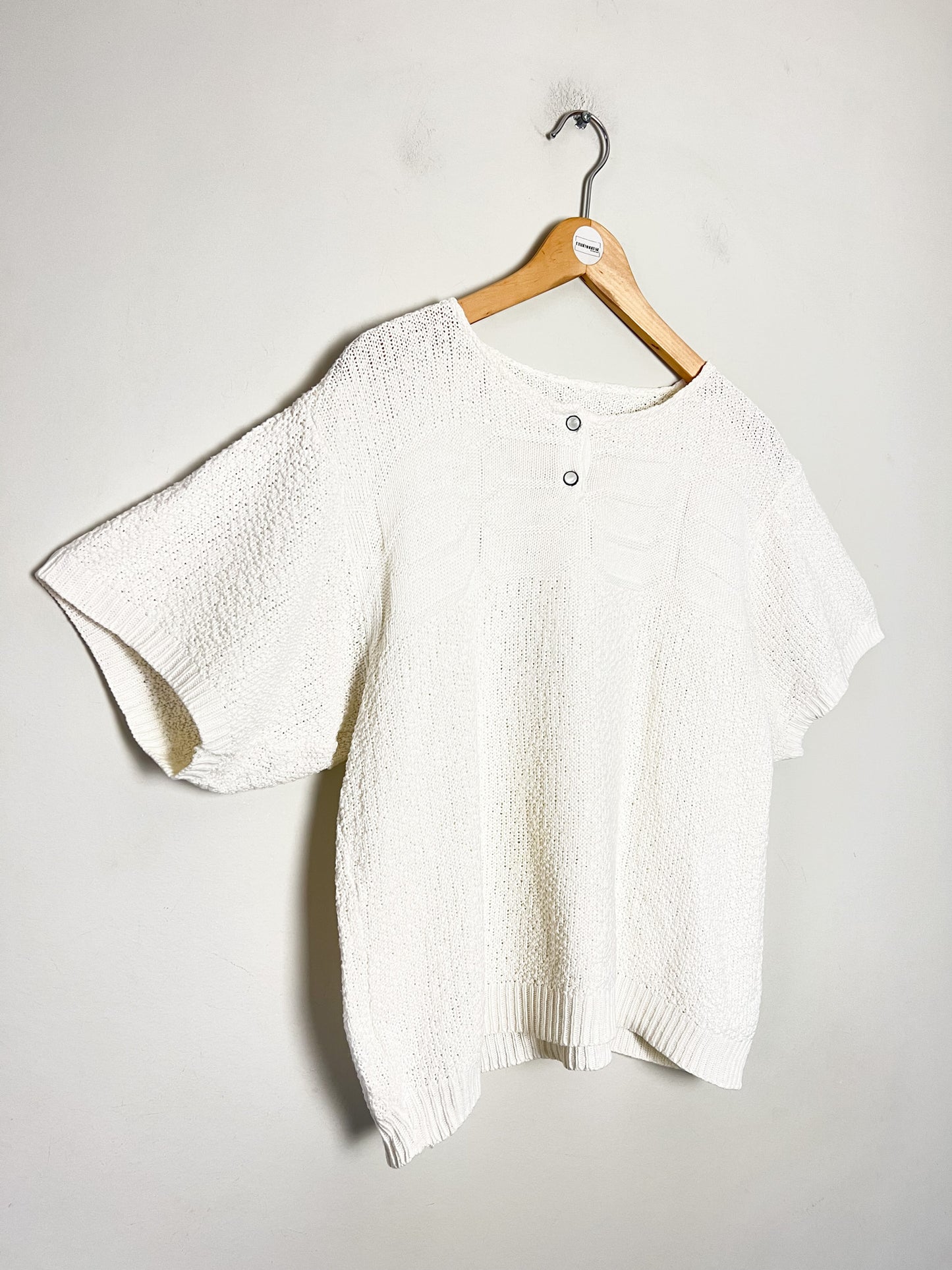 Top Vintage en Maille Blanche - Détails Boutons Nacrés - T. 38/40