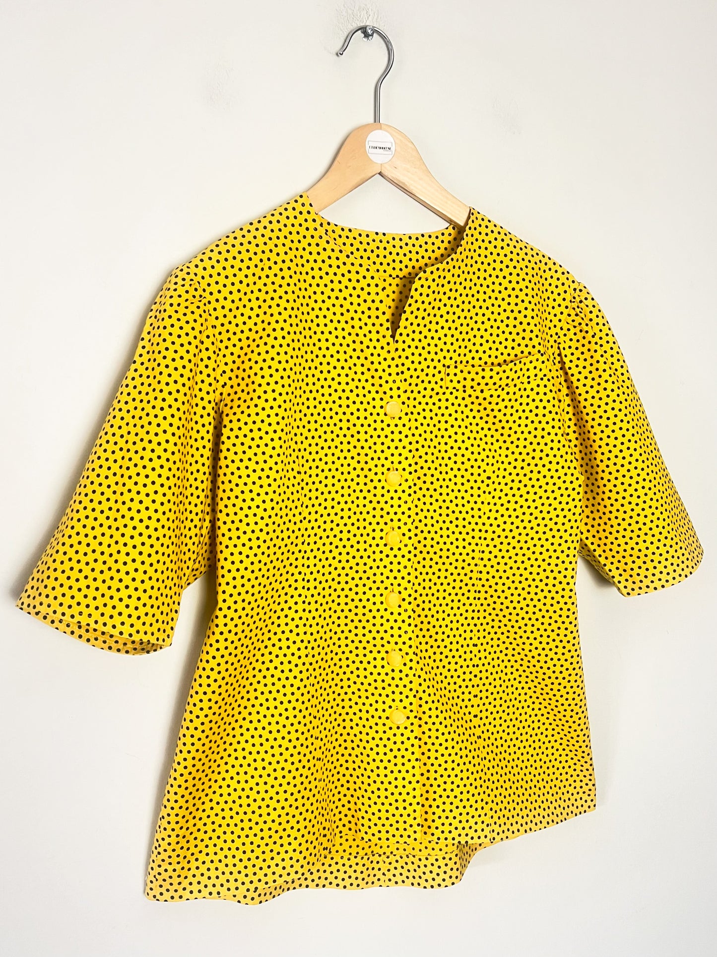 Blouse Vintage Années 80 Jaune "Sunny" à Pois Noirs - Coupe Cintrée boutonnée - T36/38