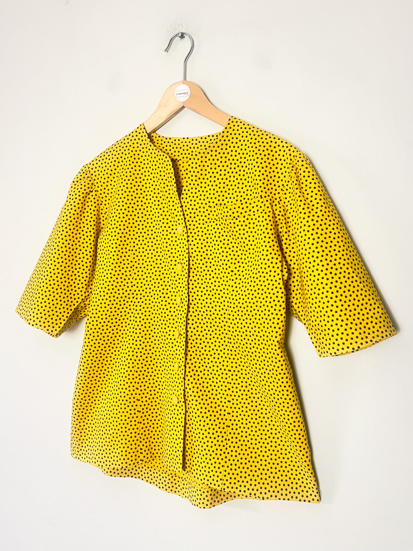Blouse Vintage Années 80 Jaune "Sunny" à Pois Noirs - Coupe Cintrée boutonnée - T36/38