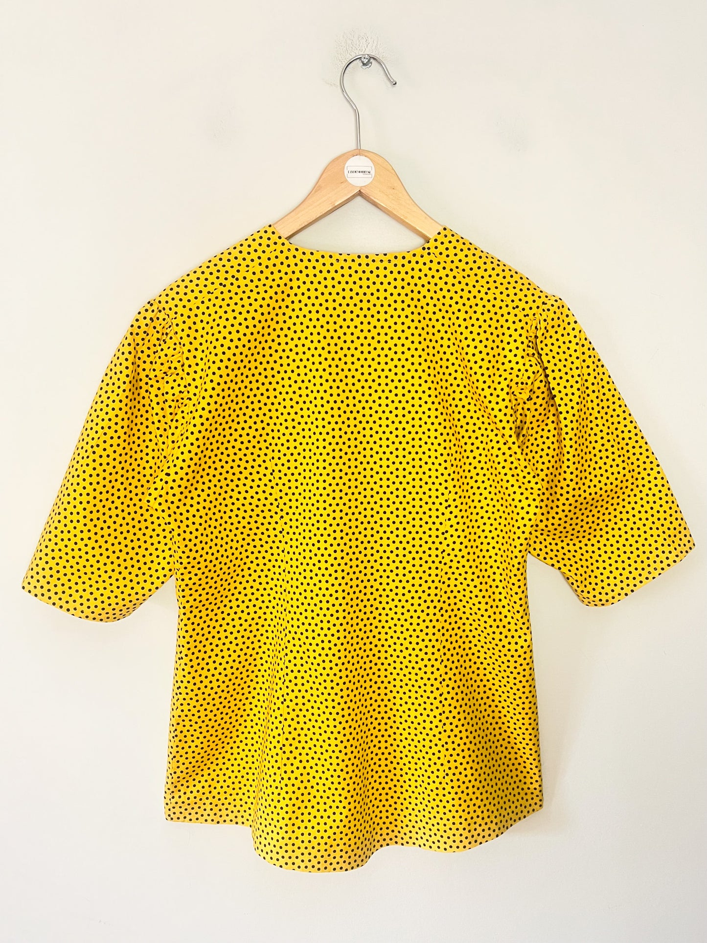 Blouse Vintage Années 80 Jaune "Sunny" à Pois Noirs - Coupe Cintrée boutonnée - T36/38