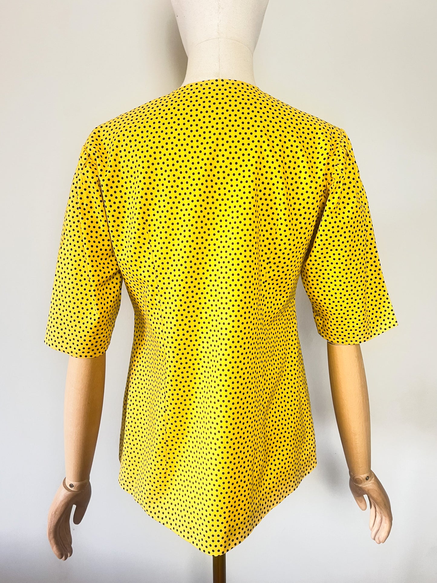 Blouse Vintage Années 80 Jaune "Sunny" à Pois Noirs - Coupe Cintrée boutonnée - T36/38