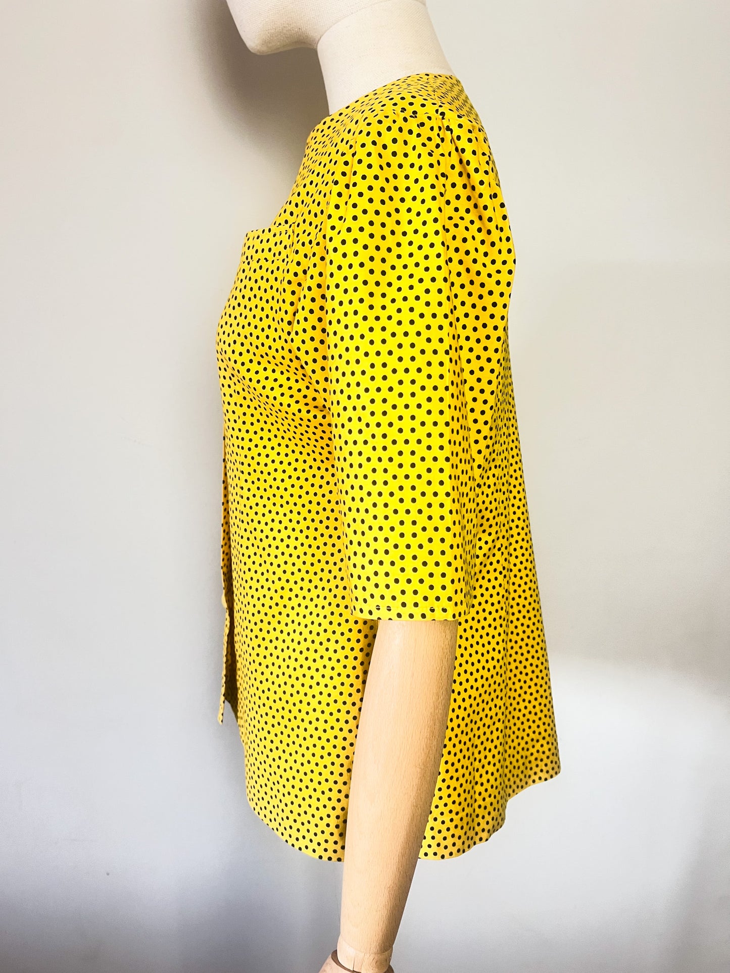 Blouse Vintage Années 80 Jaune "Sunny" à Pois Noirs - Coupe Cintrée boutonnée - T36/38