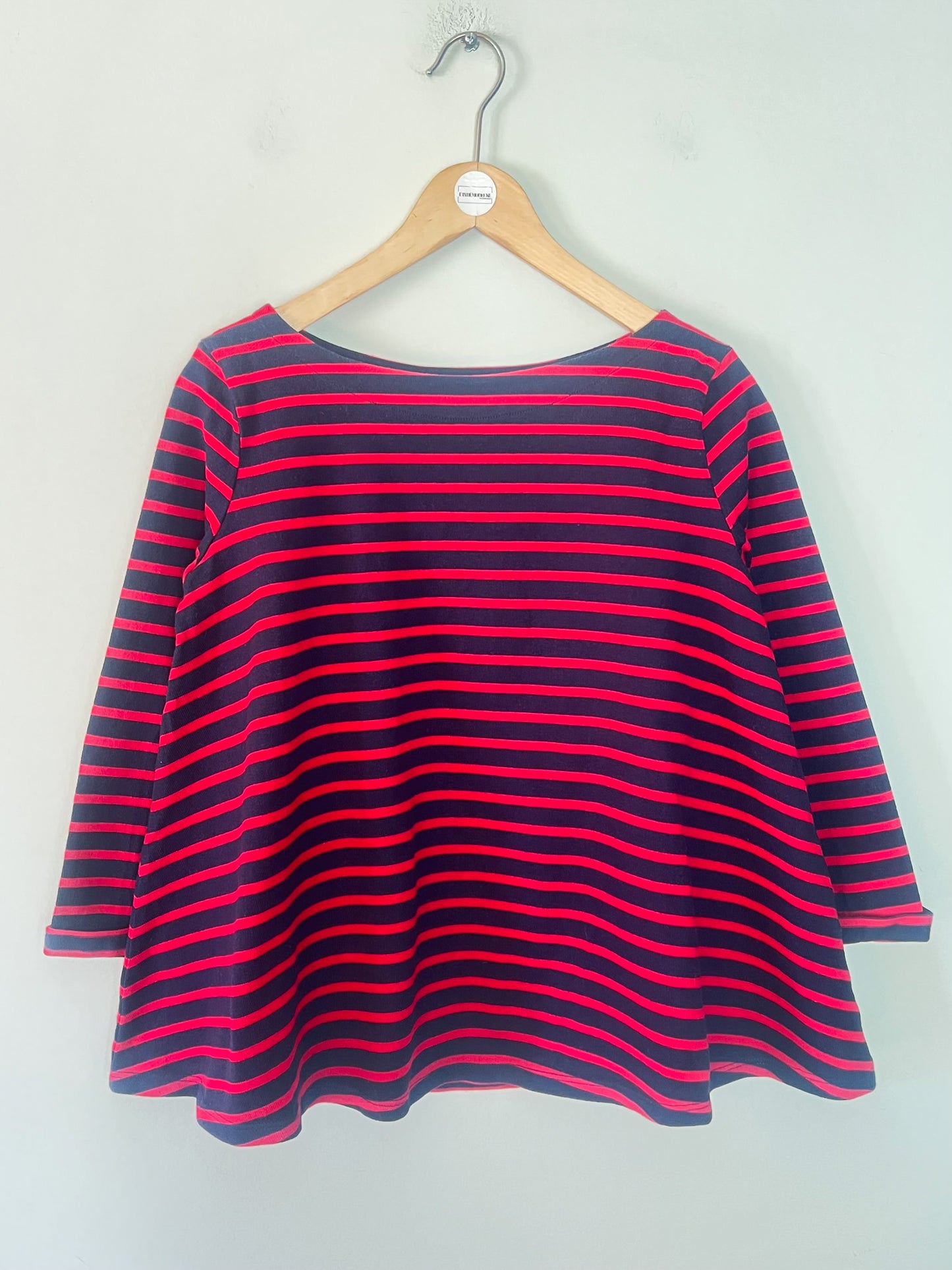 Top T-shirt coupe Trapèze - 100% Coton Épais - Marine & Rayures Rouges Petit Bateau - T S