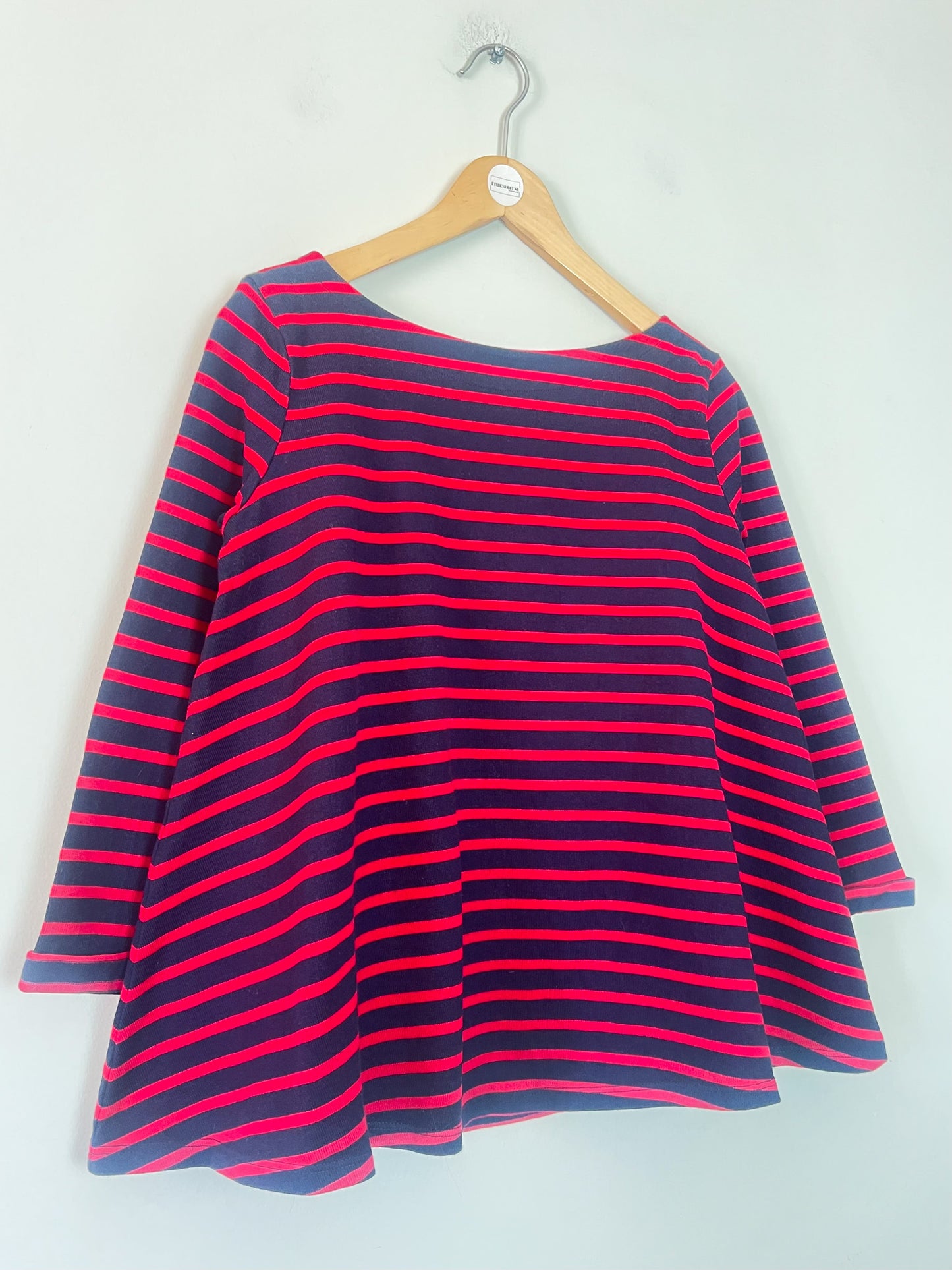 Top T-shirt coupe Trapèze - 100% Coton Épais - Marine & Rayures Rouges Petit Bateau - T S
