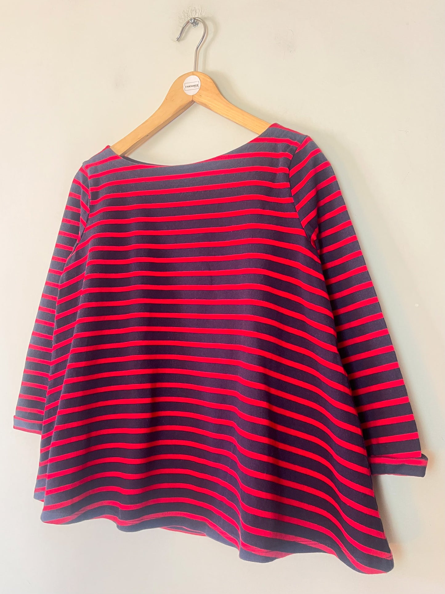 Top T-shirt coupe Trapèze - 100% Coton Épais - Marine & Rayures Rouges Petit Bateau - T S