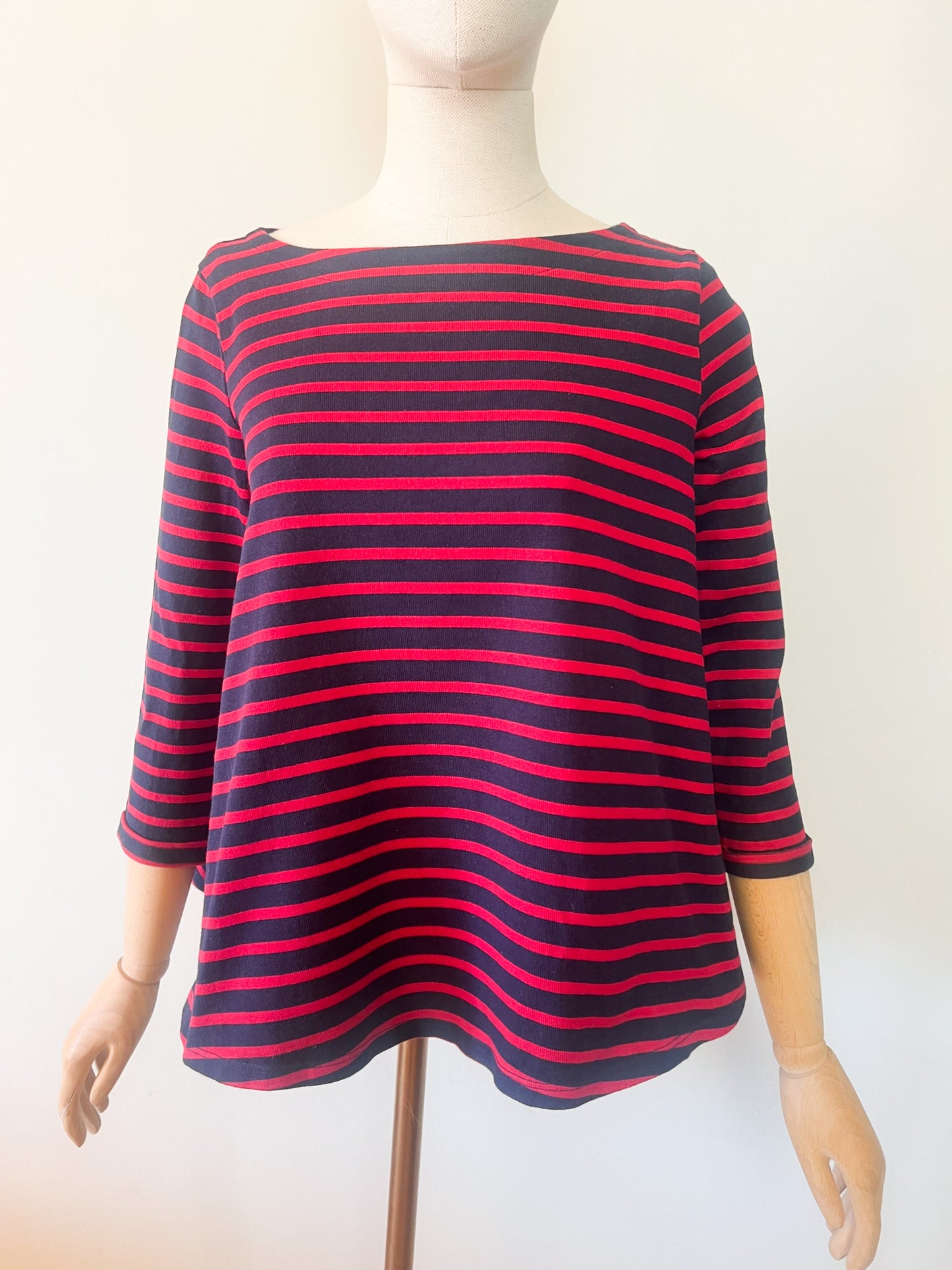 Top T-shirt coupe Trapèze - 100% Coton Épais - Marine & Rayures Rouges Petit Bateau - T S