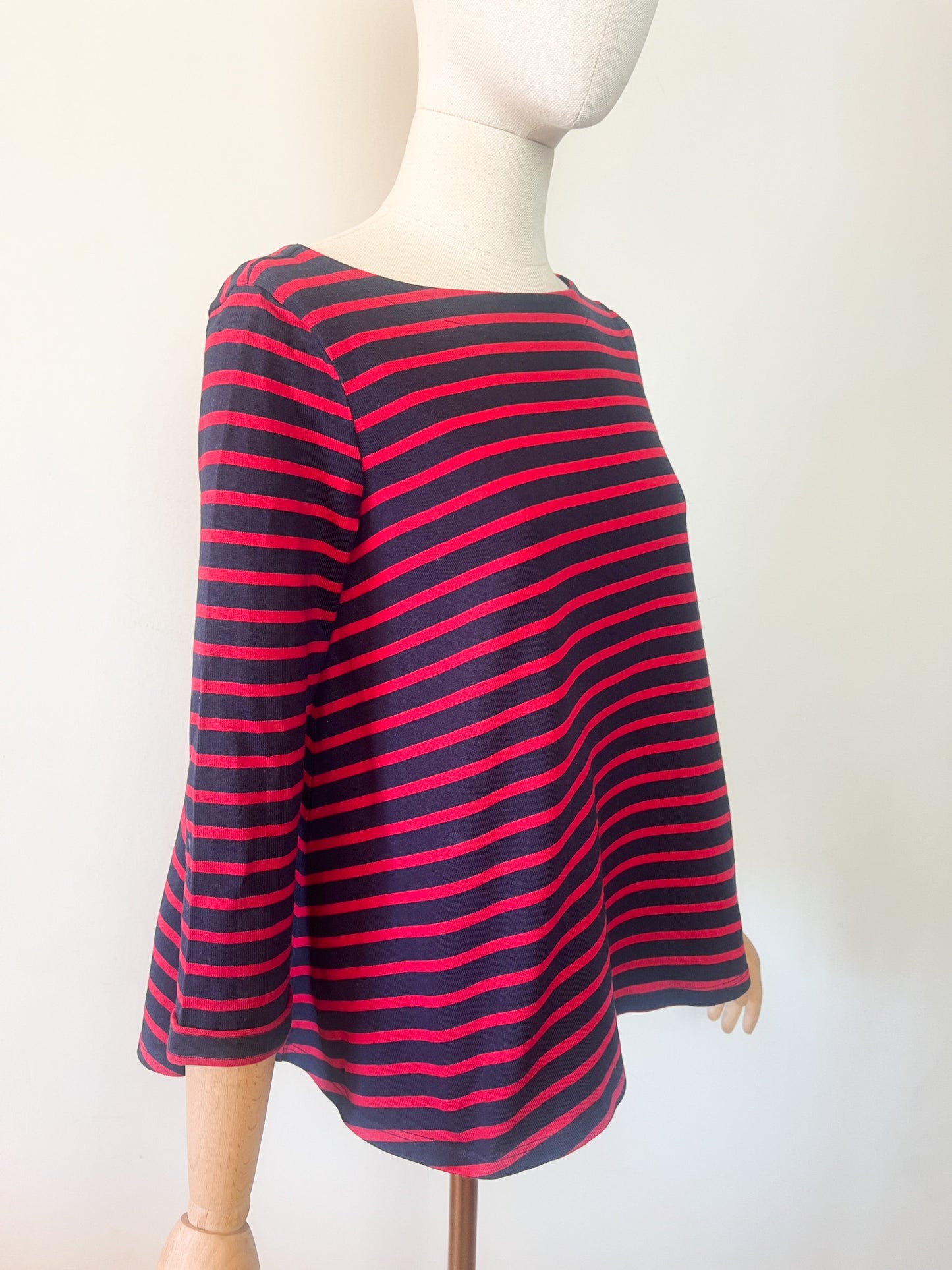 Top T-shirt coupe Trapèze - 100% Coton Épais - Marine & Rayures Rouges Petit Bateau - T S
