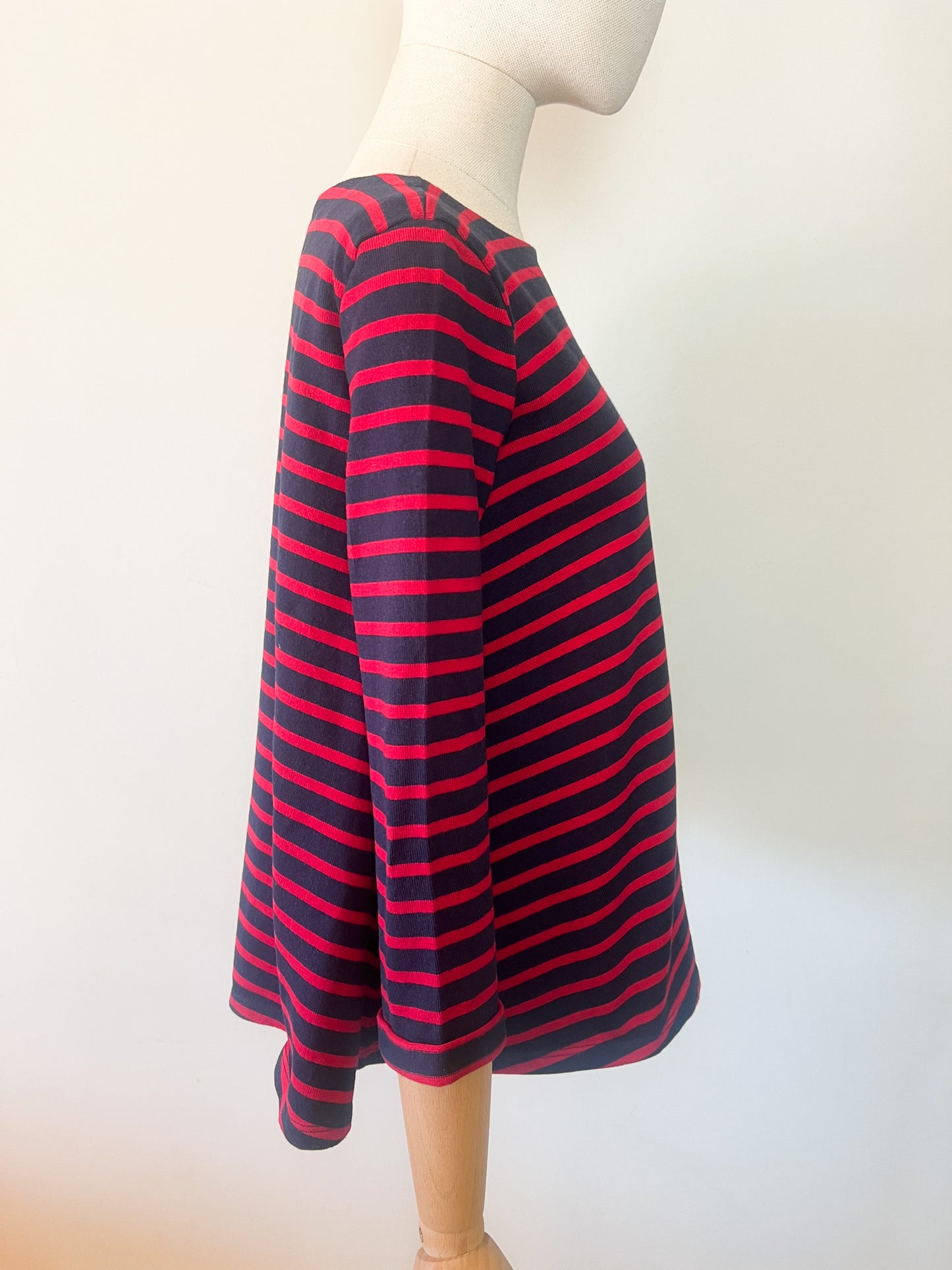 Top T-shirt coupe Trapèze - 100% Coton Épais - Marine & Rayures Rouges Petit Bateau - T S