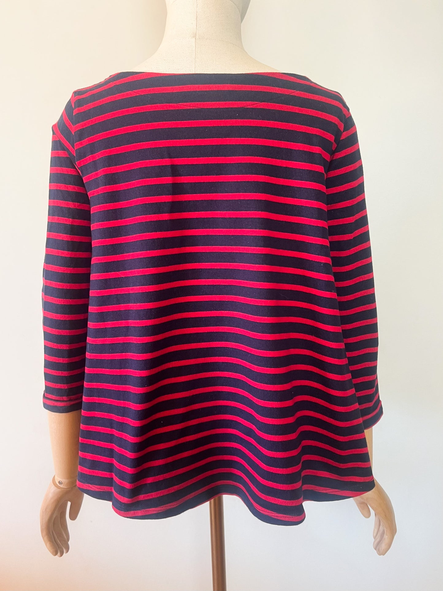 Top T-shirt coupe Trapèze - 100% Coton Épais - Marine & Rayures Rouges Petit Bateau - T S