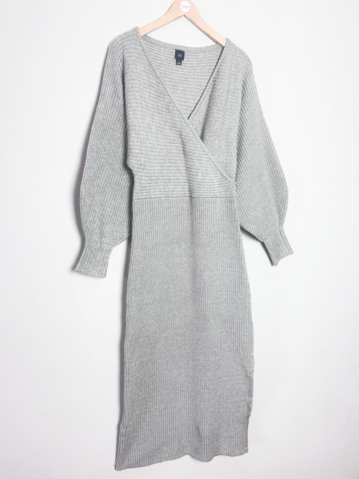 Robe longue en maille gris chiné River Island Cache-cœur et manches chauve-souris Taille 38 (M)
