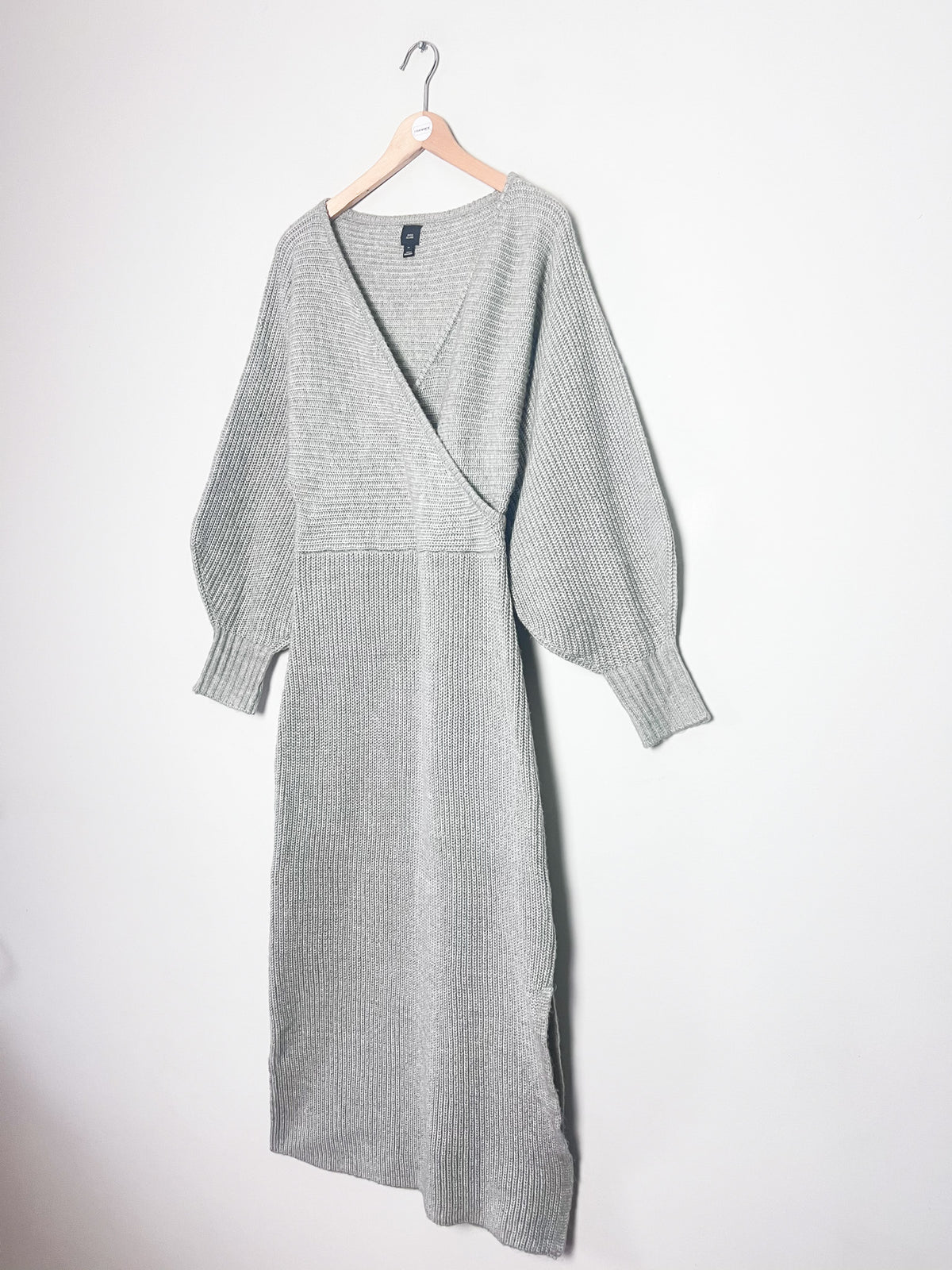 Robe longue en maille gris chiné River Island Cache-cœur et manches chauve-souris Taille 38 (M)