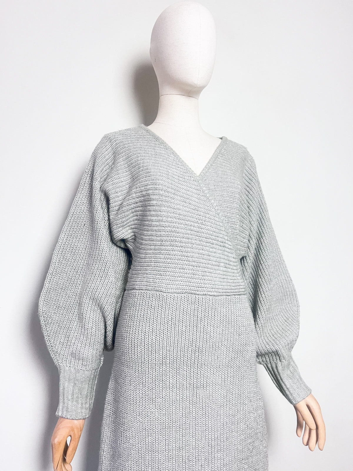 Robe longue en maille gris chiné River Island Cache-cœur et manches chauve-souris Taille 38 (M)