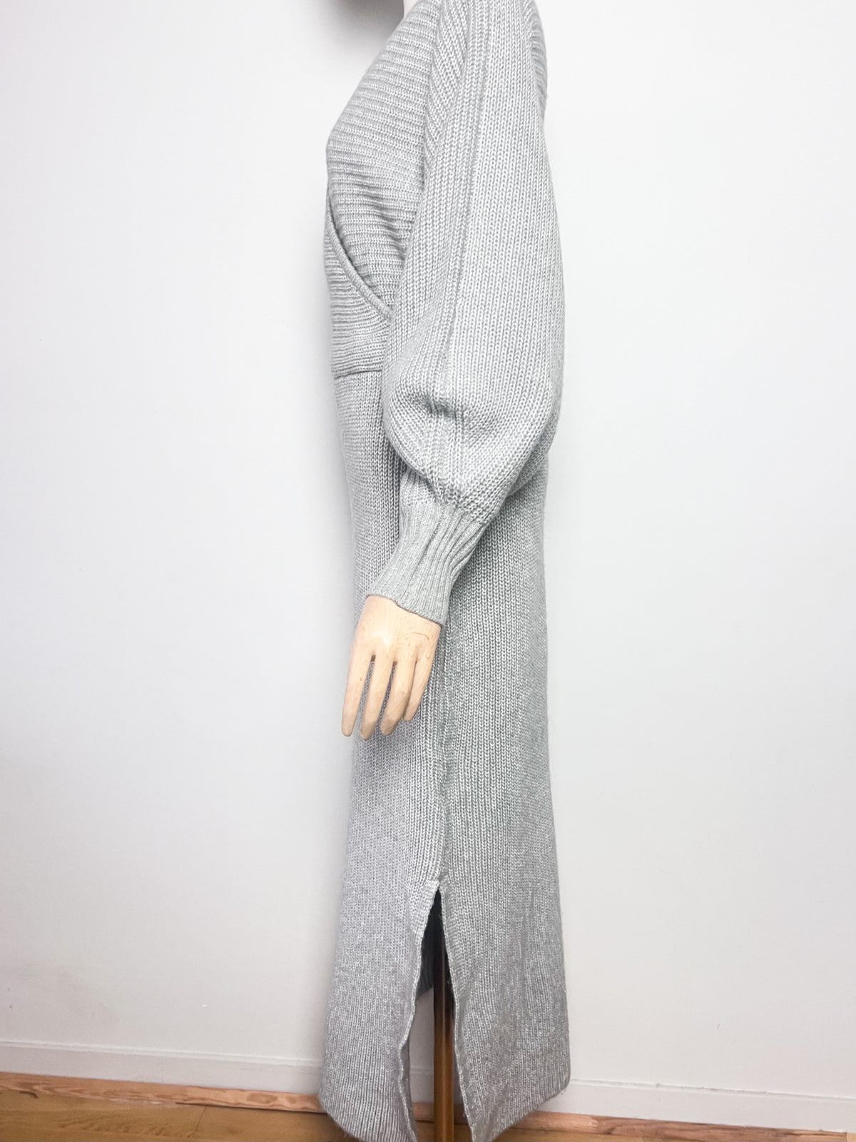Robe longue en maille gris chiné River Island Cache-cœur et manches chauve-souris Taille 38 (M)