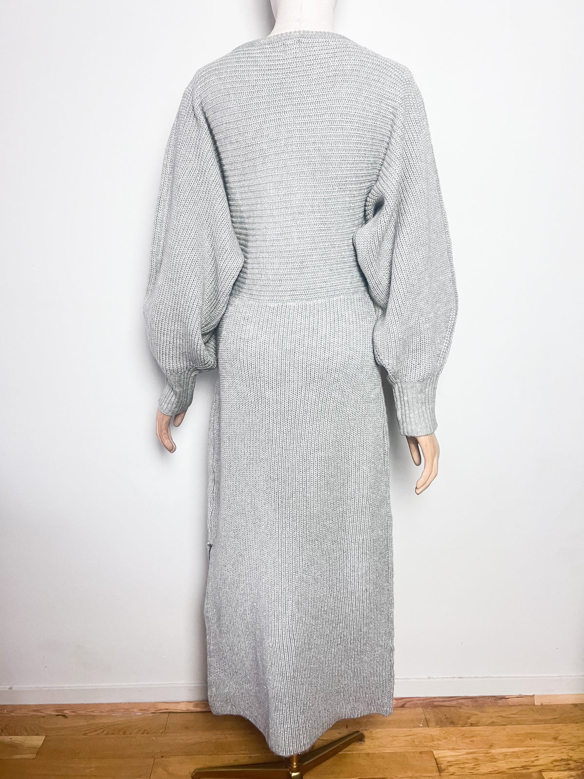 Robe longue en maille gris chiné River Island Cache-cœur et manches chauve-souris Taille 38 (M)