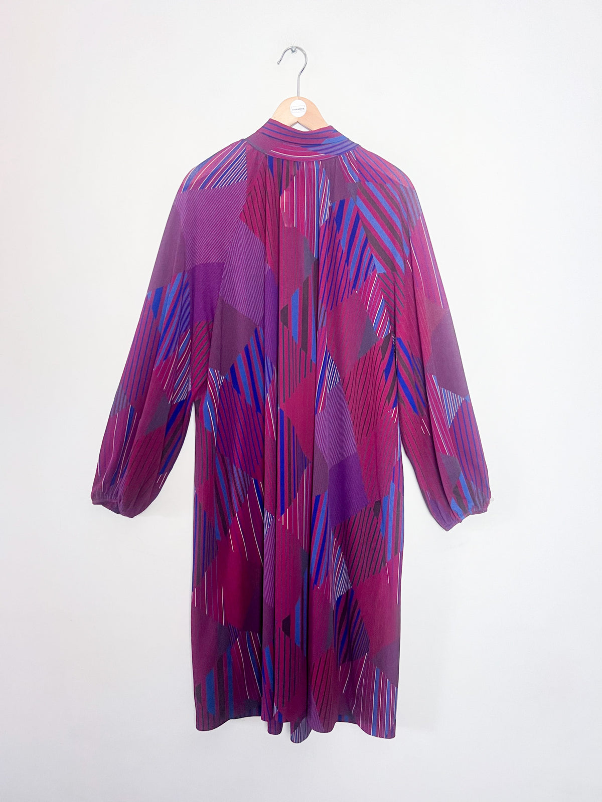 Robe transparente voile vintage 70s imprimé géométrique — Col à pans nouables Taille Unique (38 au 44)