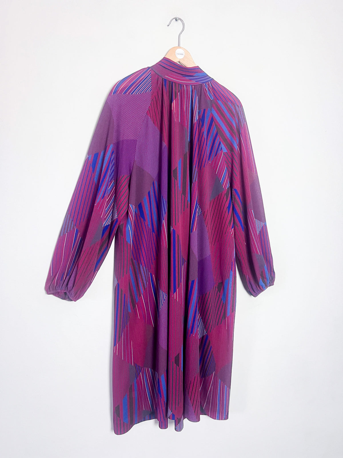 Robe transparente voile vintage 70s imprimé géométrique — Col à pans nouables Taille Unique (38 au 44)