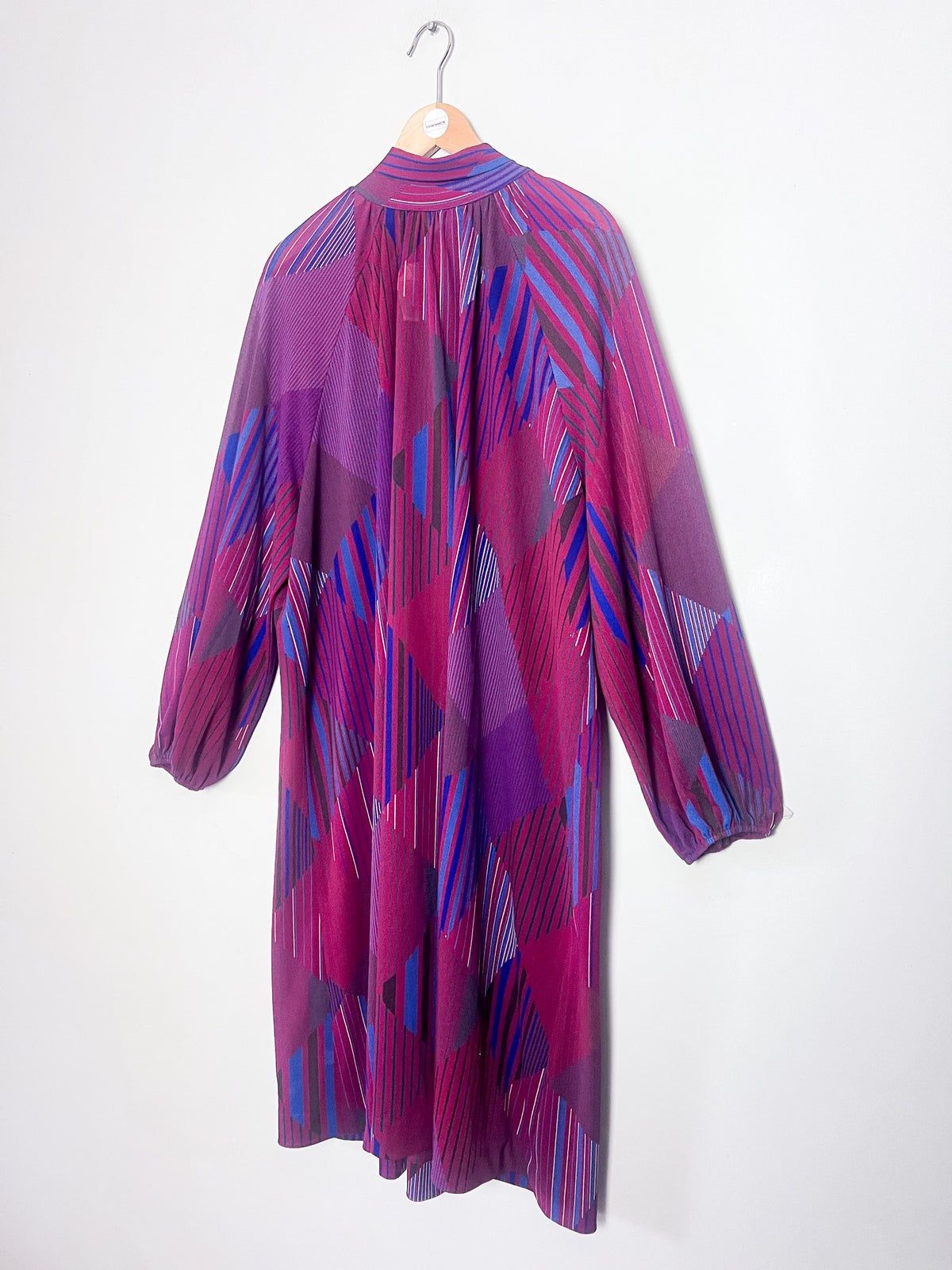Robe transparente voile vintage 70s imprimé géométrique — Col à pans nouables Taille Unique (38 au 44)