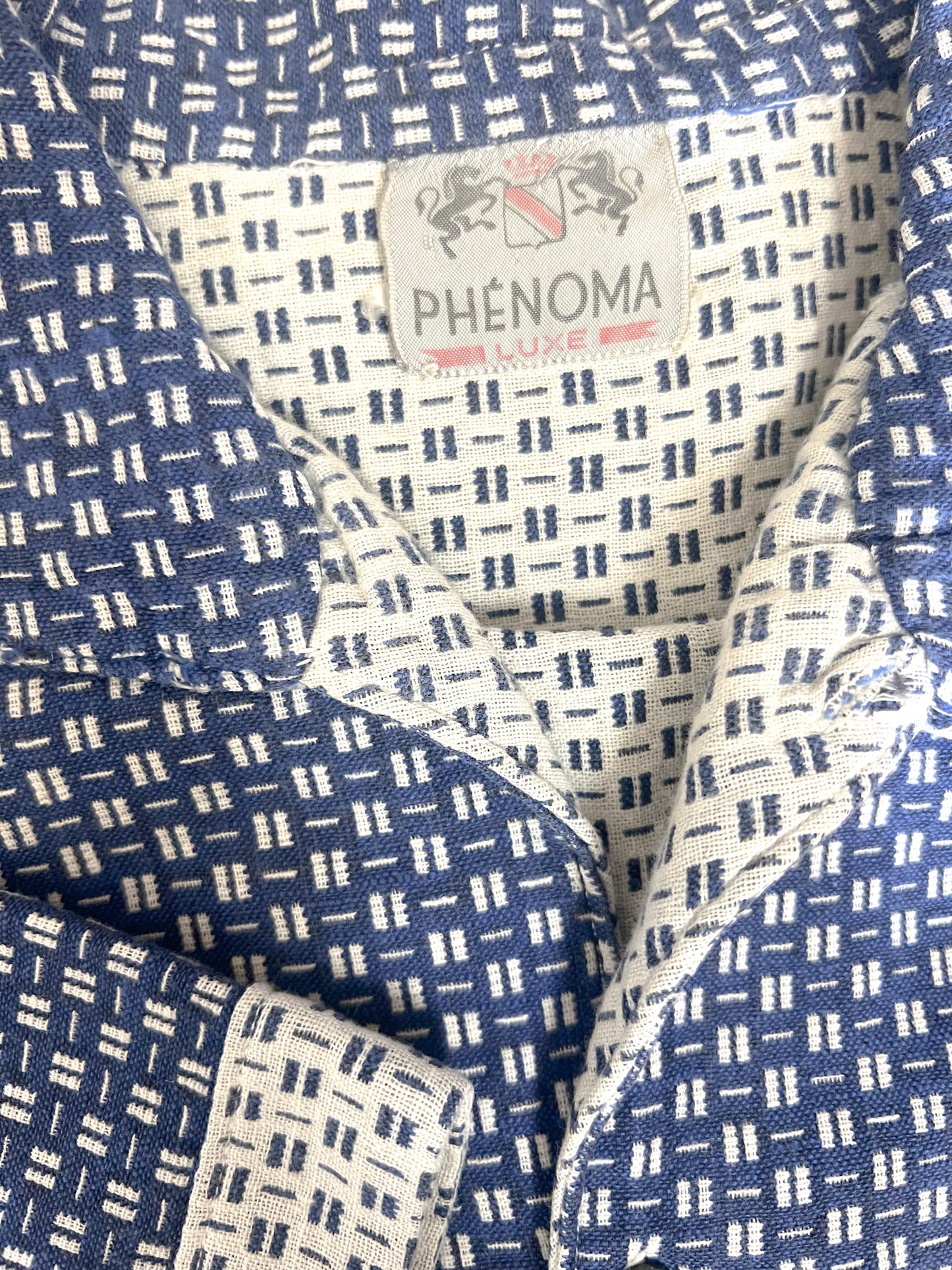 Chemise manches courtes Vintage Années 80 – Coupe Boxy - 100% Coton Épais Motifs graphique Bleu & Crème - Unisexe -T. M