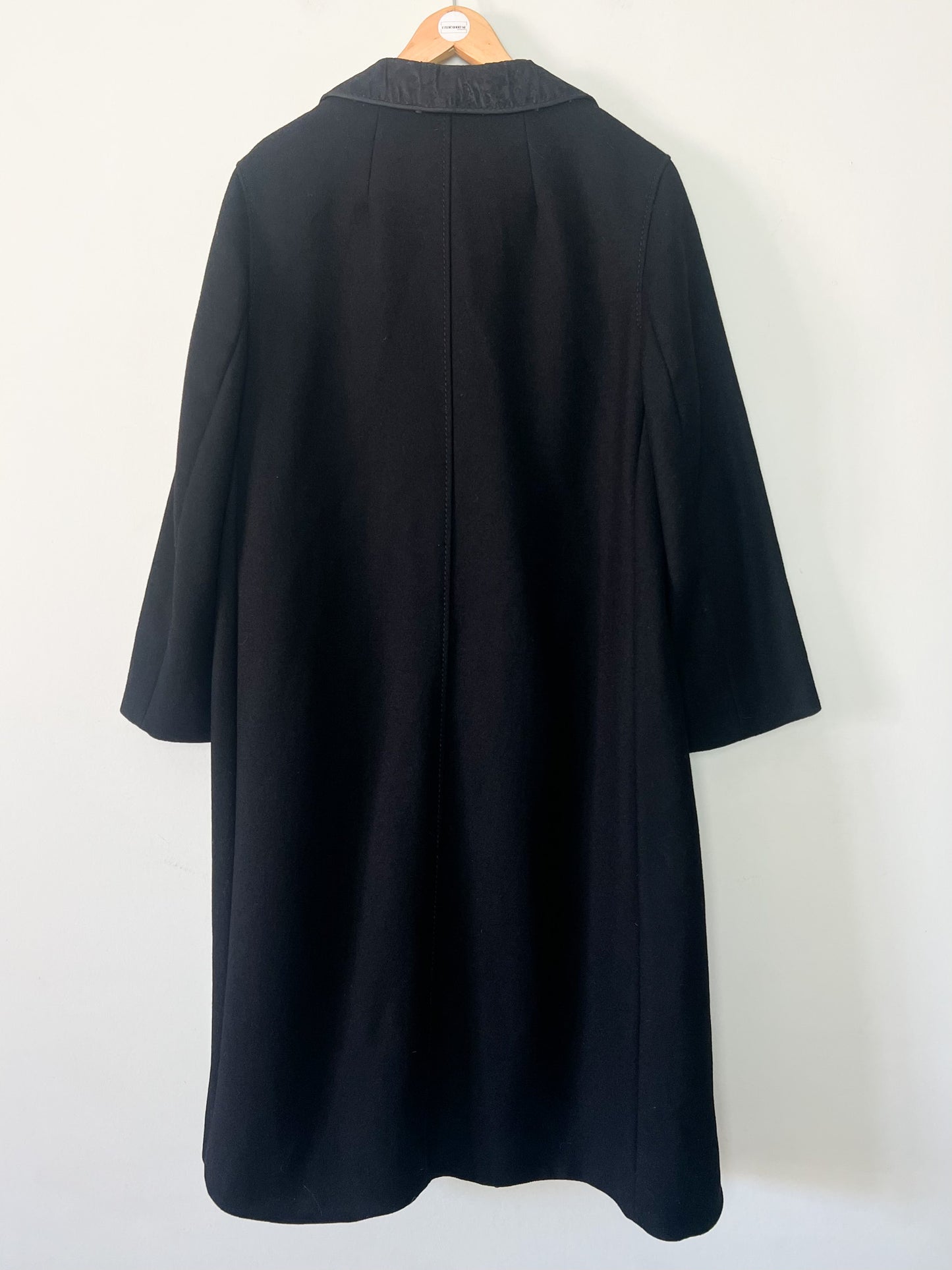 Manteau Vintage Années 60 noir - 100% Pure Laine Vierge - Détails Couture - Paris Chic T40/42
