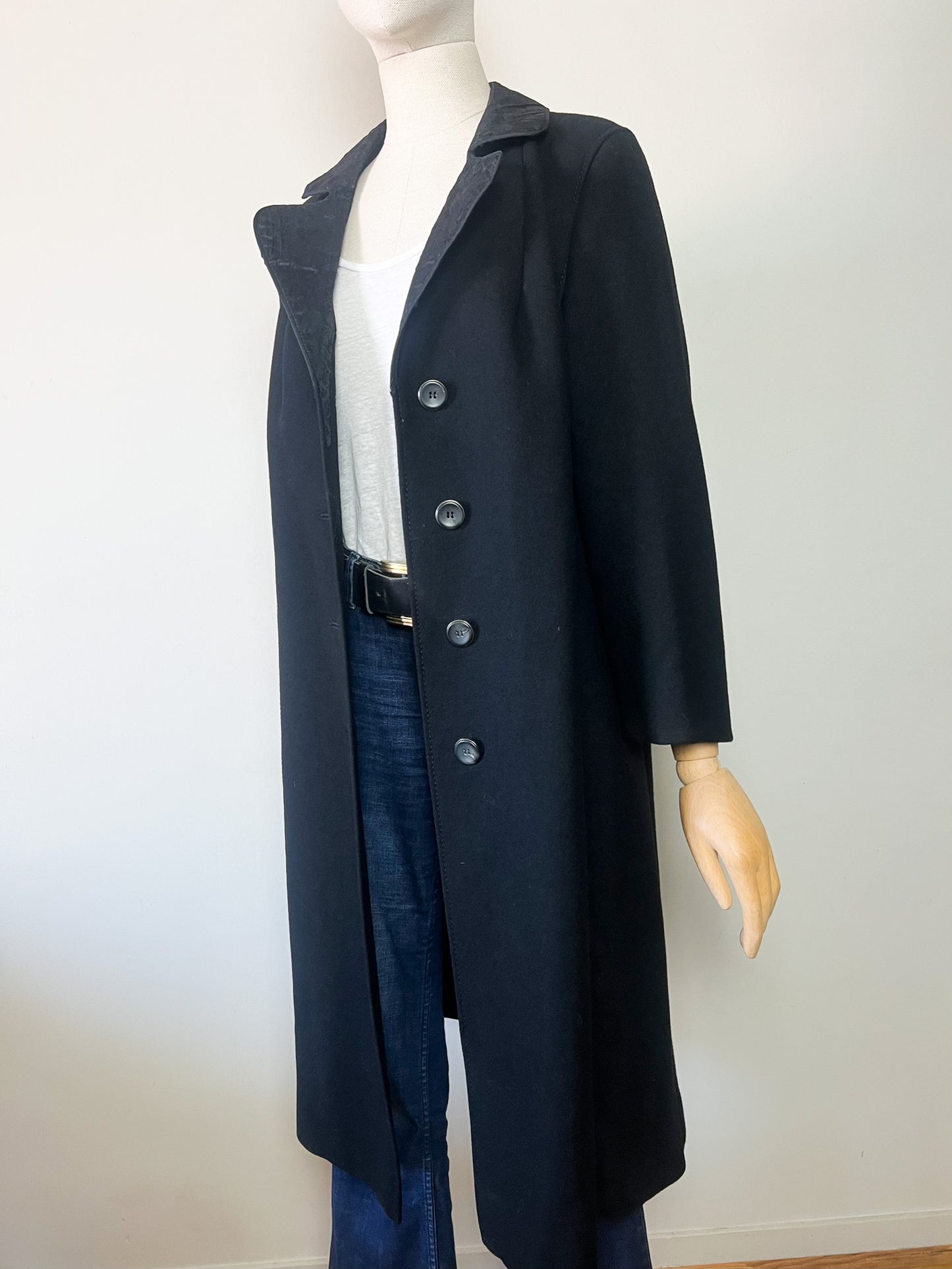 Manteau Vintage Années 60 noir - 100% Pure Laine Vierge - Détails Couture - Paris Chic T40/42