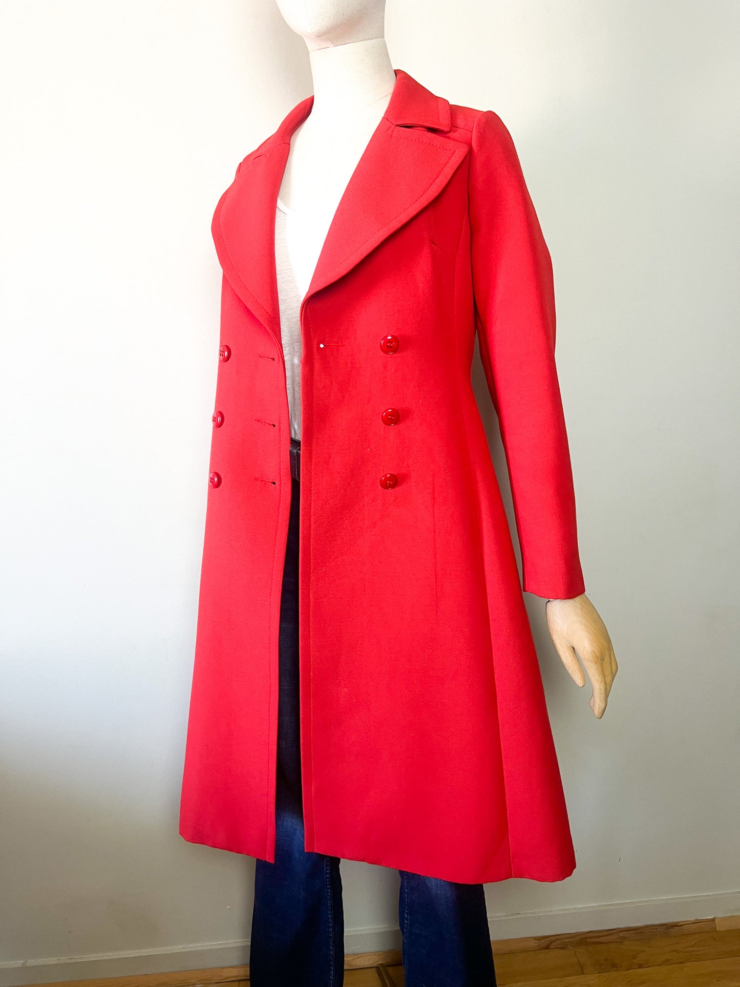 Manteau Trapèze Vintage Années 70 - Rouge Orangé - Chic - Marcel Chermont -T36/38