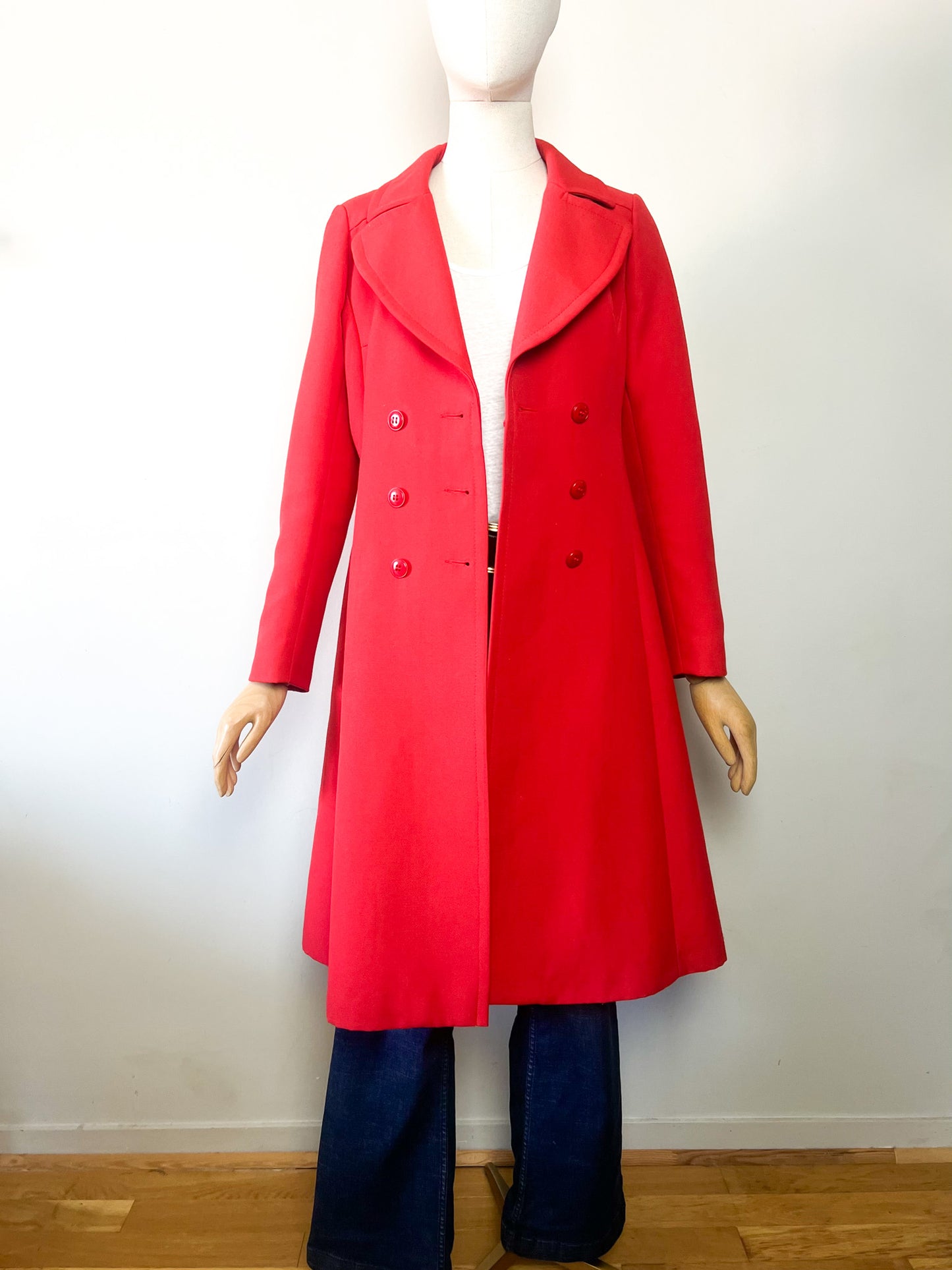 Manteau Trapèze Vintage Années 70 - Rouge Orangé - Chic - Marcel Chermont -T36/38